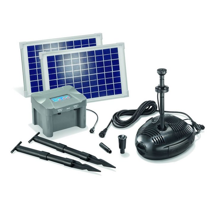 esotec Solarpumpe Solar Teichpumpenset Milano LED 20W Solarmodul mit Akku Solarpumpe Gartenteichpumpe Teich 101724