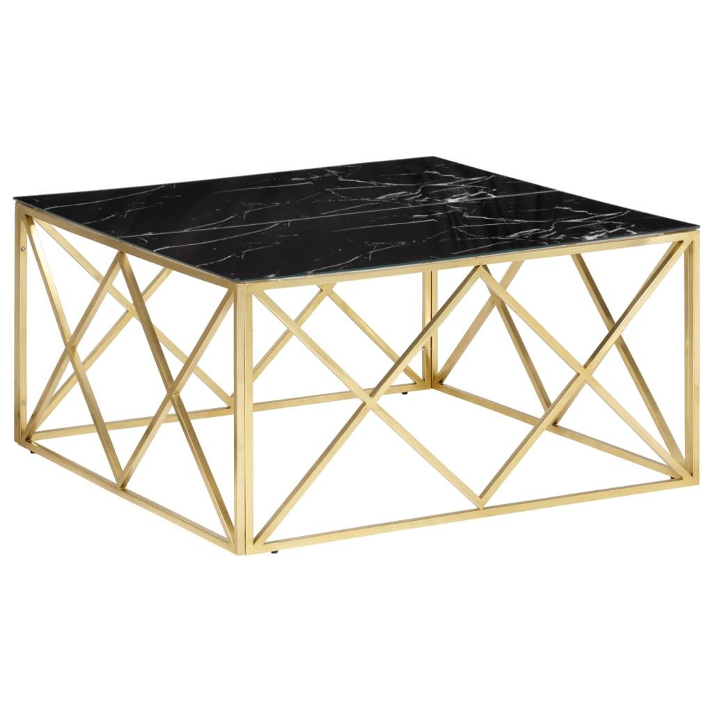 furnicato Couchtisch Eleganter 100 x 100 x 50 cm in Schwarz mit Edelstahlgestell (1-St), Pflegeleichter Wohnzimmertisch mit Hartglas in Marmor-Optik