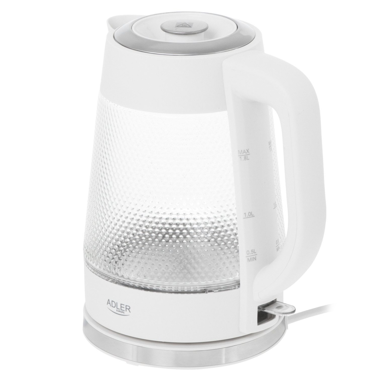 Adler Wasserkocher AD 1306 Glas-Wasserkocher 1,8 L, 2200 W, LED-Beleuchtung - Weiß, 1,8 l, 2200 W