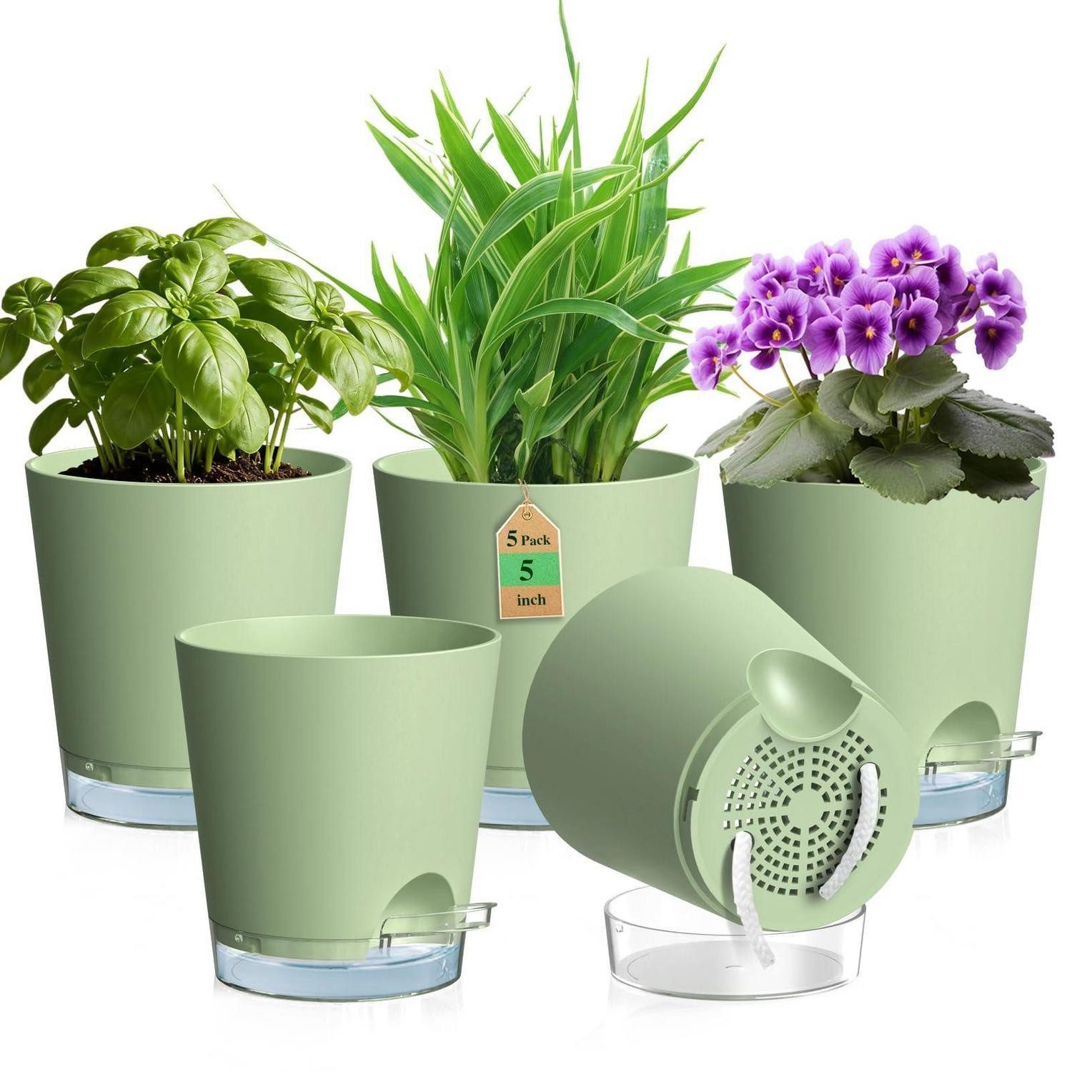 LuxusKollektion Blumentopf Selbstbewässerungstopf Blumentopf 5er Grün Ø 12,7 cm 5er-Pack