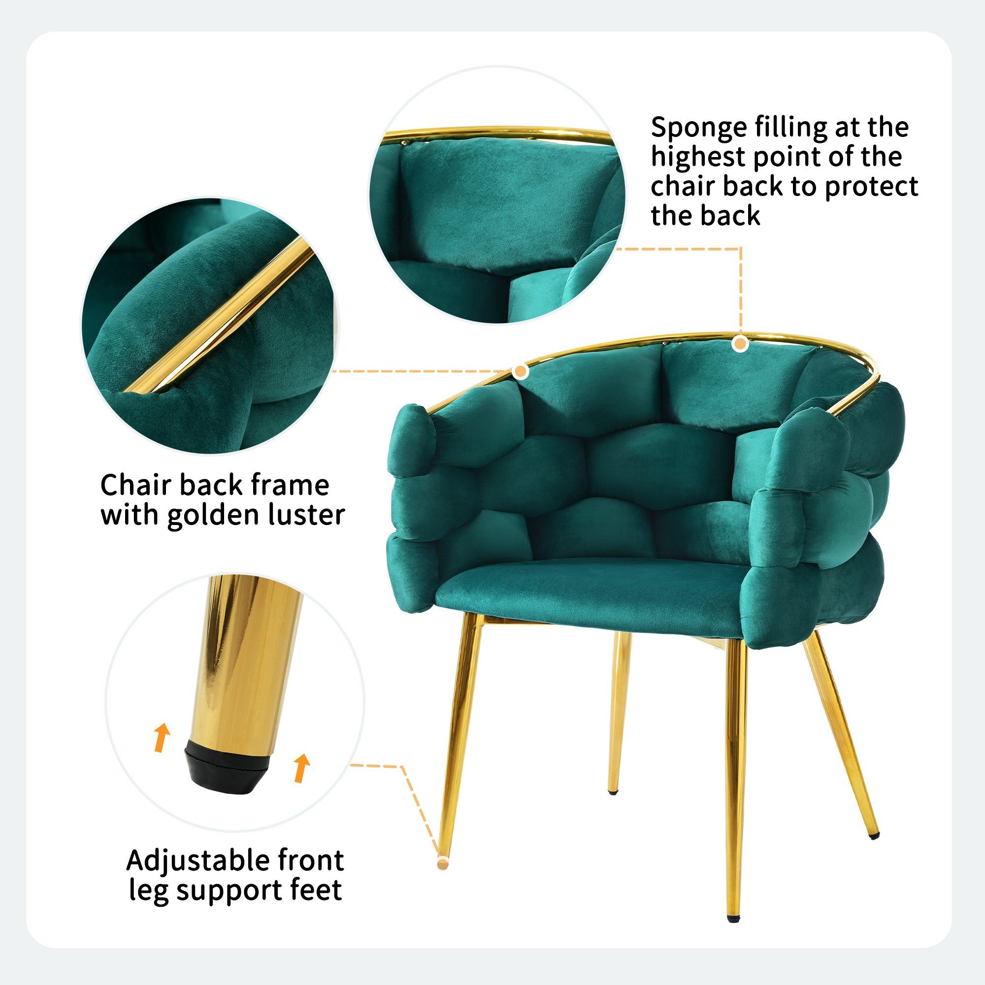 Grün Rückenlehne Polsterstuhl (1 mit Stühle und beige Bubble Stühle Metallbeinen, mit OKWISH Stühle, St), Armlehnen