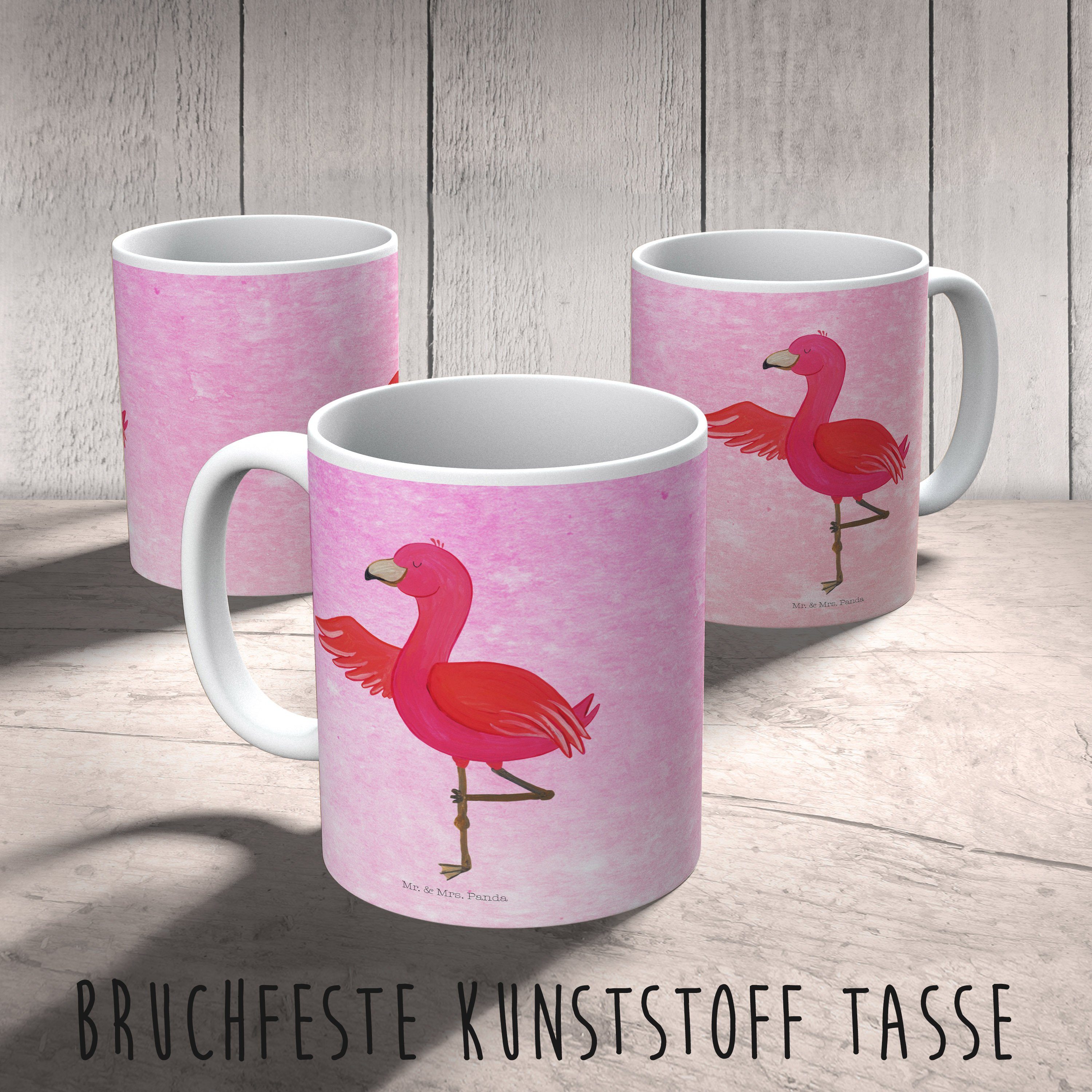 Flamingo Yoga Mrs. Pink Kunststoff Tasse, Aquarell - Geschenk, Kinderbecher Panda Mr. Kunststo, & - Reisetasse,