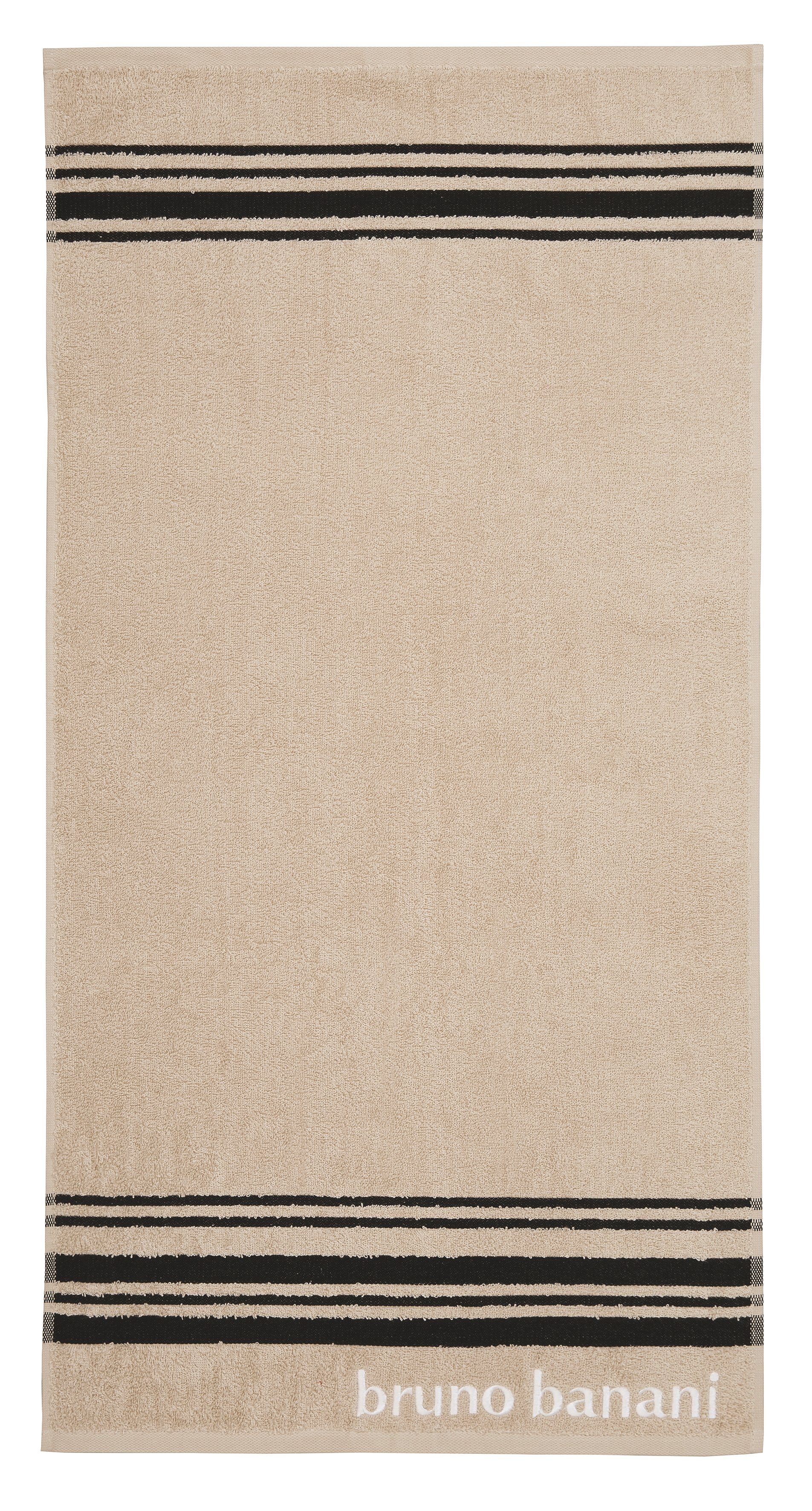 Bruno Banani Handtuch Set Daniel, 1 Duschtuch 70x140, 2 Handtücher 50x100, 2 Gästetücher 30x50, Walkfrottee (Set, 5-St), Streifen-Bordüre & Markenlogo, weich, 100% Baumwolle