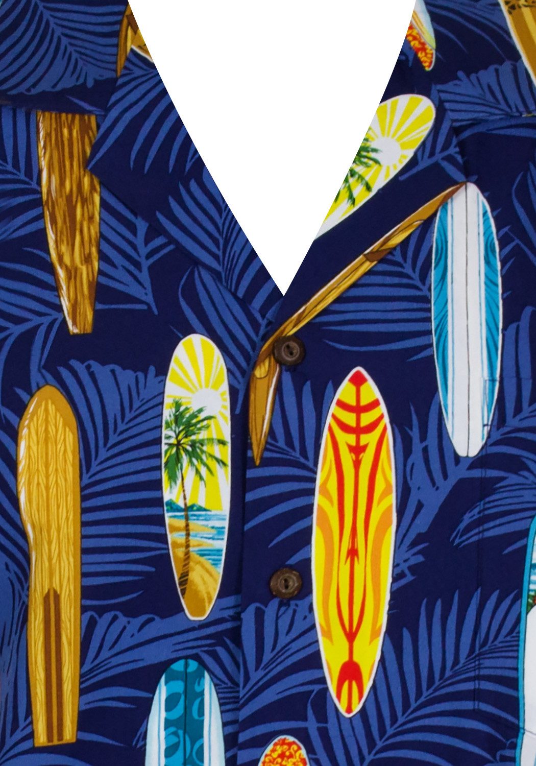 KY's Hawaiihemd "Surfbretter" Herren Kurzarm Baumwolle Kokosknöpfe Original Hawaii