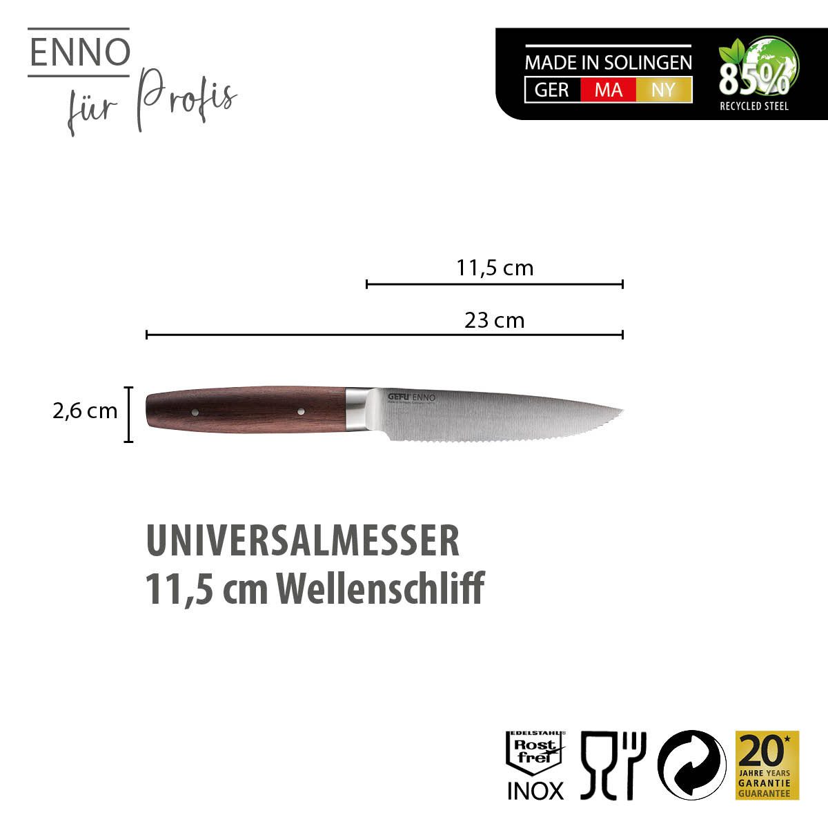 GEFU Allzweckmesser Universalmesser ENNO, 11,5 cm Wellenschliff