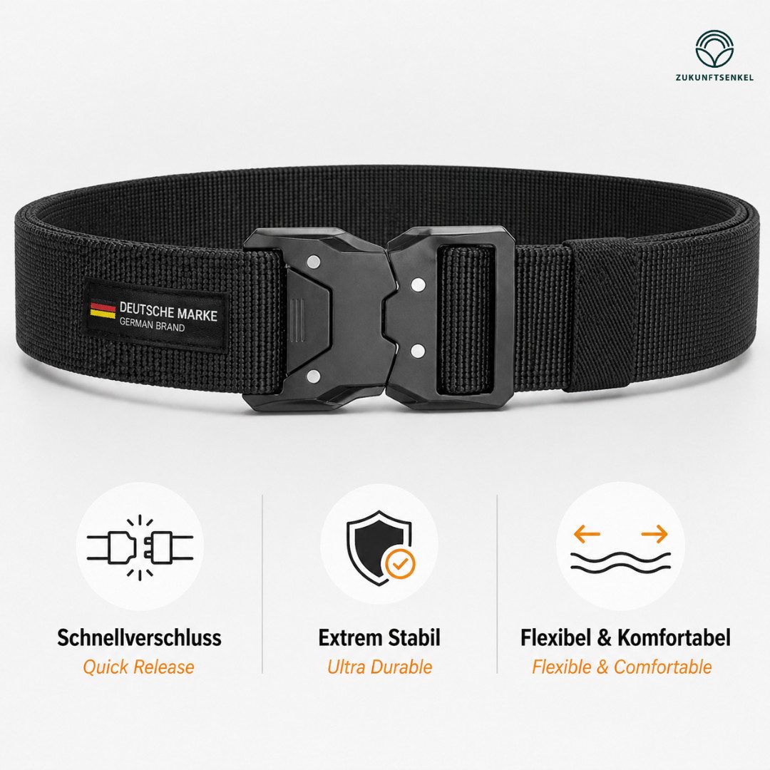 ZUKUNFTSENKEL Stretchgürtel Taktischer Gürtel Herren Schwarz Koppelgürtel (Militärgürtel 3,8cm Breite, 120cm - 180cm) Elastischer Stoffgürtel mit Schnellverschl – Bild 5 von 5