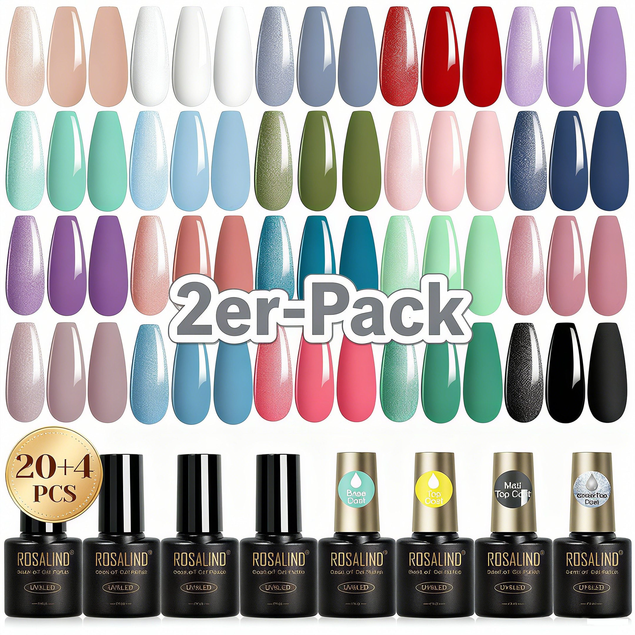 POPOLIC Nagellack-Set UV Nagellack Set, 24 Stück Gel Nagellack mit Unterlack, 2-tlg., Gellack Shellac Nagellack UV Gel Set für Nagel Design