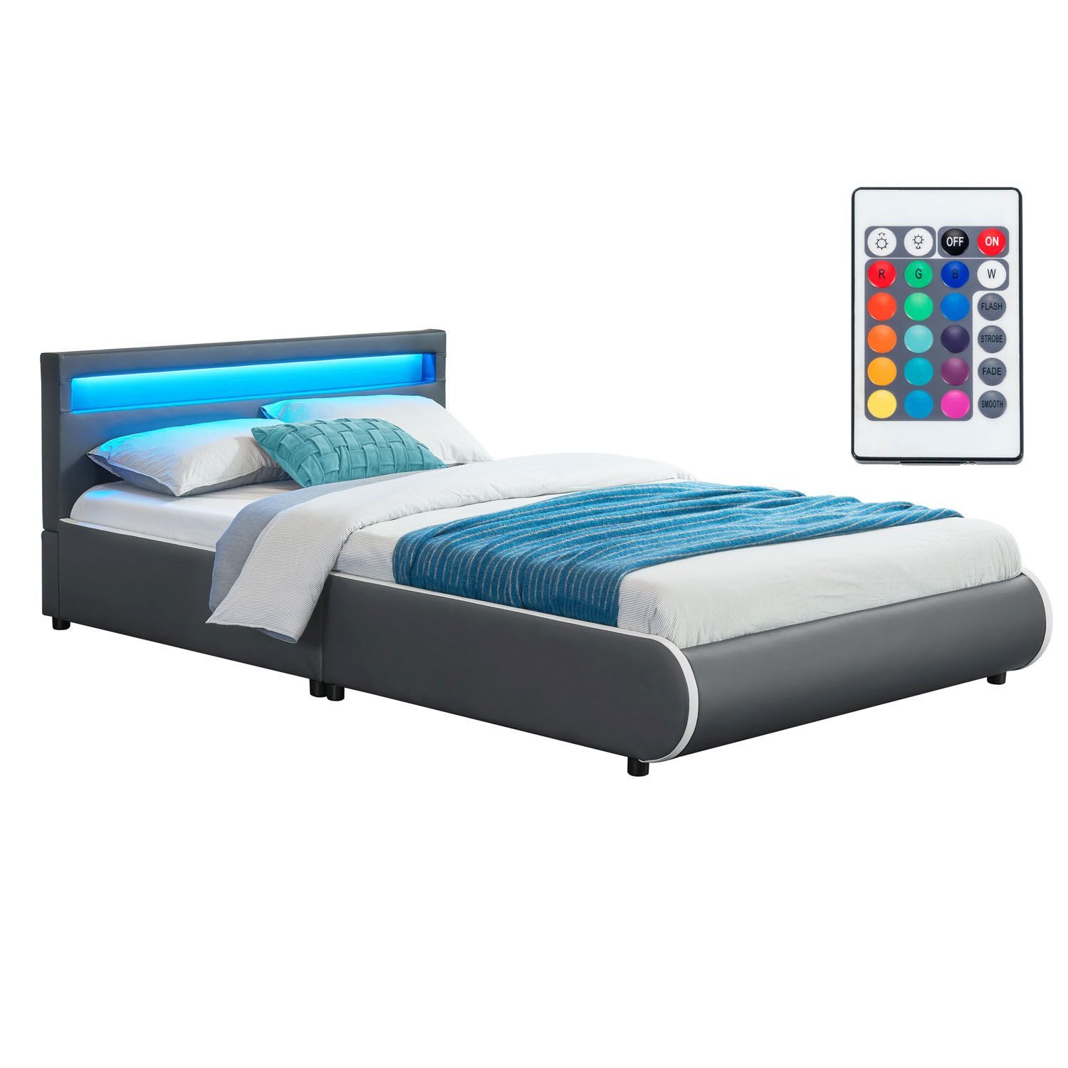 Juskys Polsterbett Sevilla, 140x200 cm, RGB-LED, Kunstleder, gepolstertes K günstig online kaufen