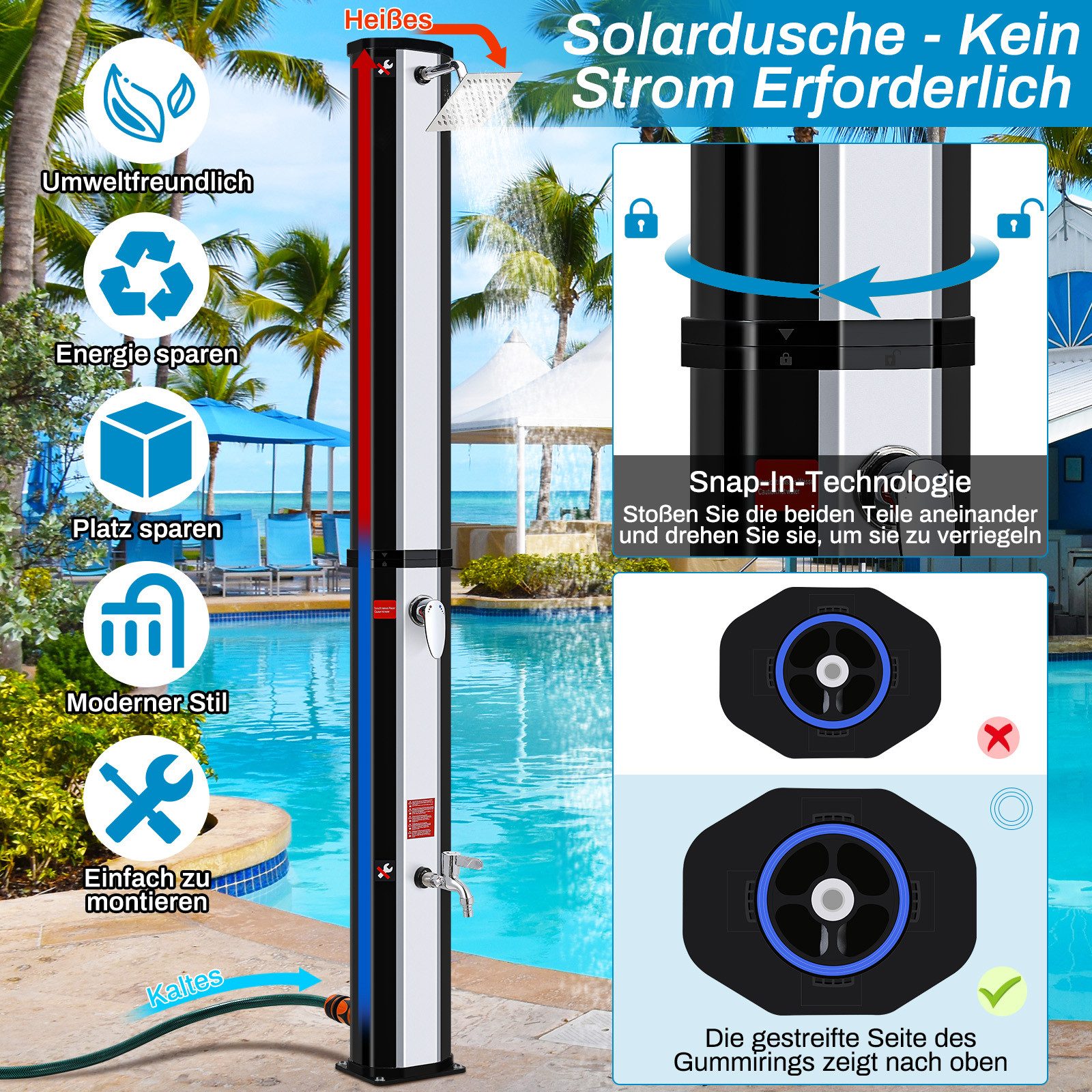 TLGREEN Solardusche Gartendusche mit Wasserhahn, Gartenschlauch-Anschluss günstig online kaufen