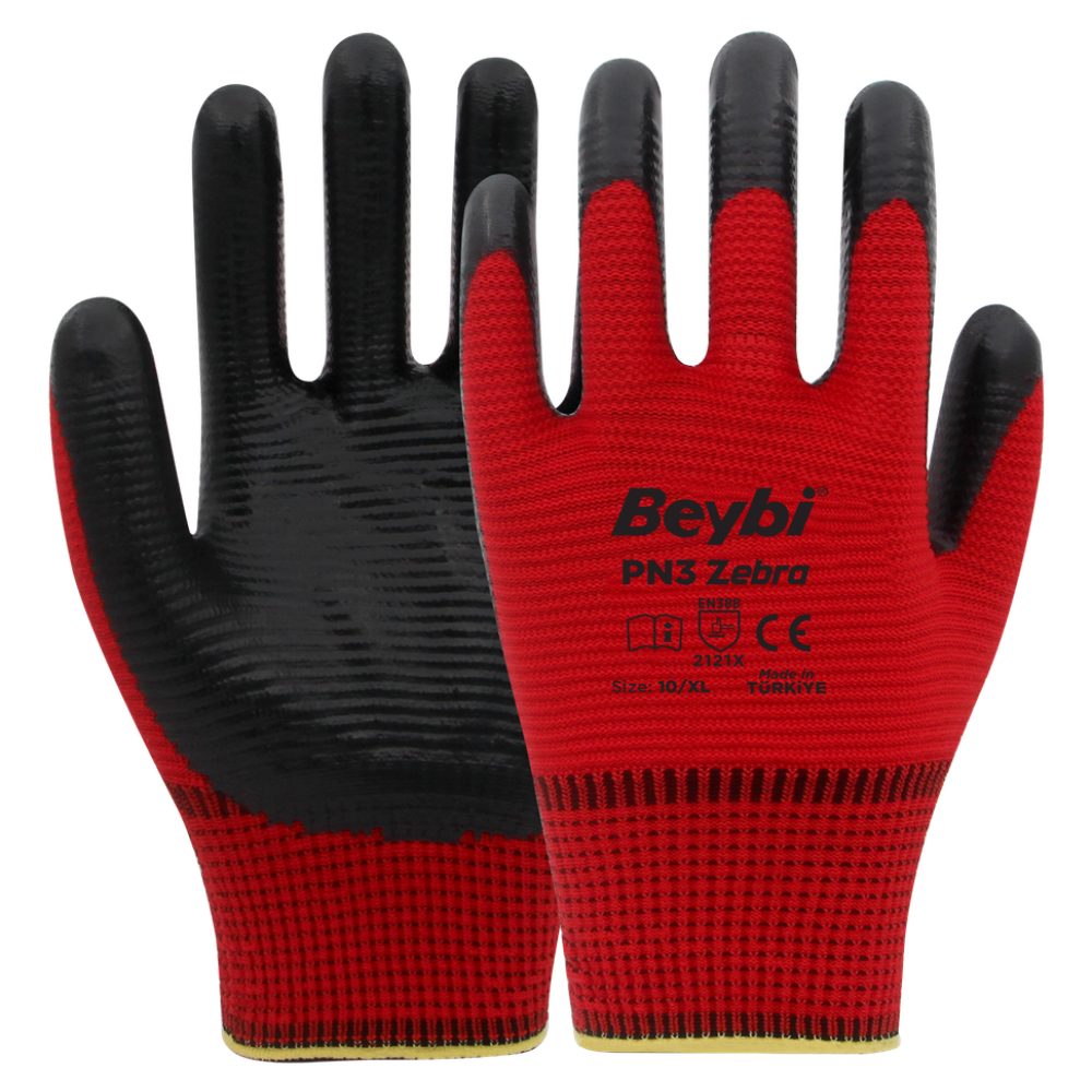 Arbeitshandschuhe 12 Paar Arbeitshandschuhe, Polyester, Rot und Schwarz