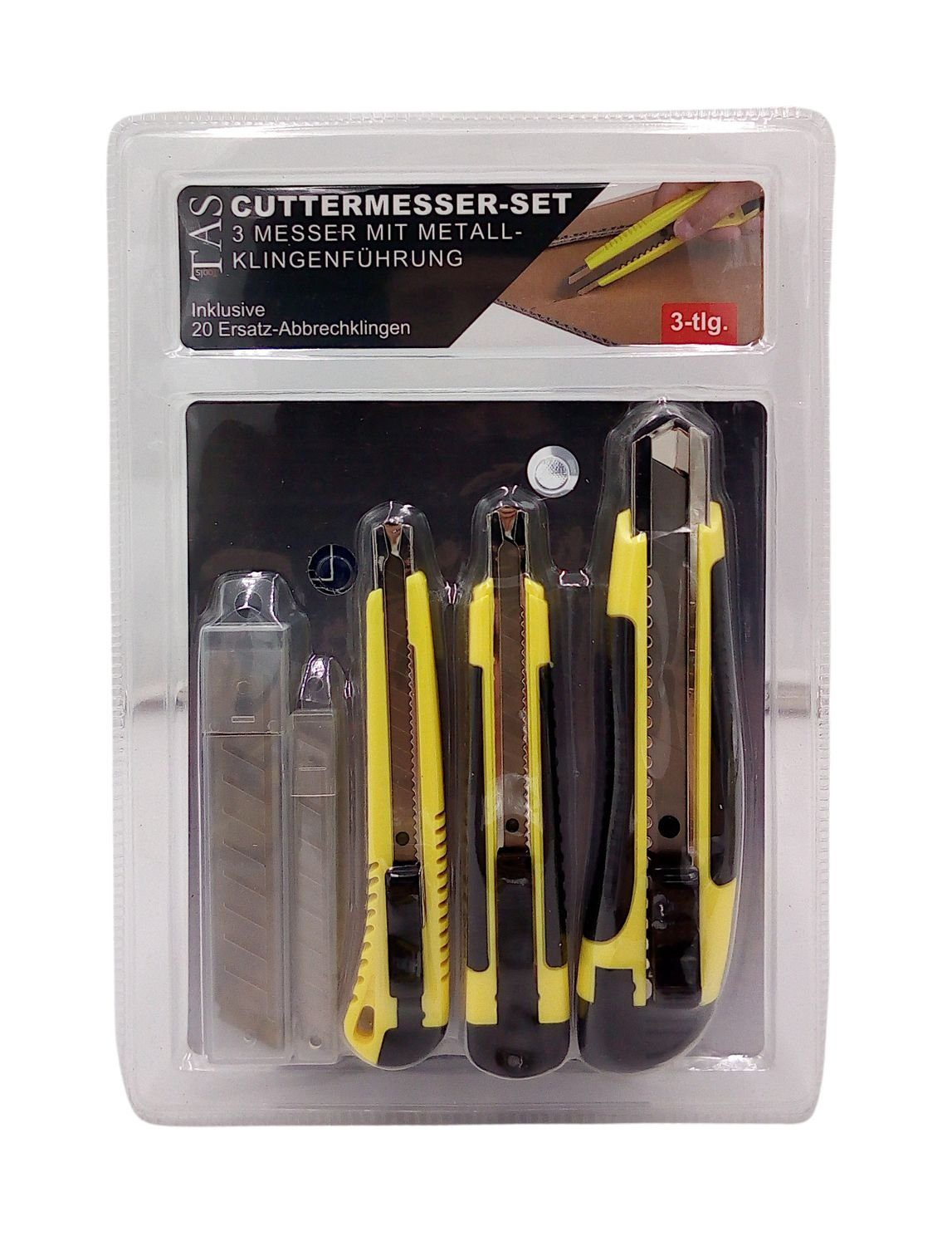 BURI Cuttermesser Cuttermesser 3er-Set + 20 Abbrechklingen Messer Ersatzklingen Heimwerk