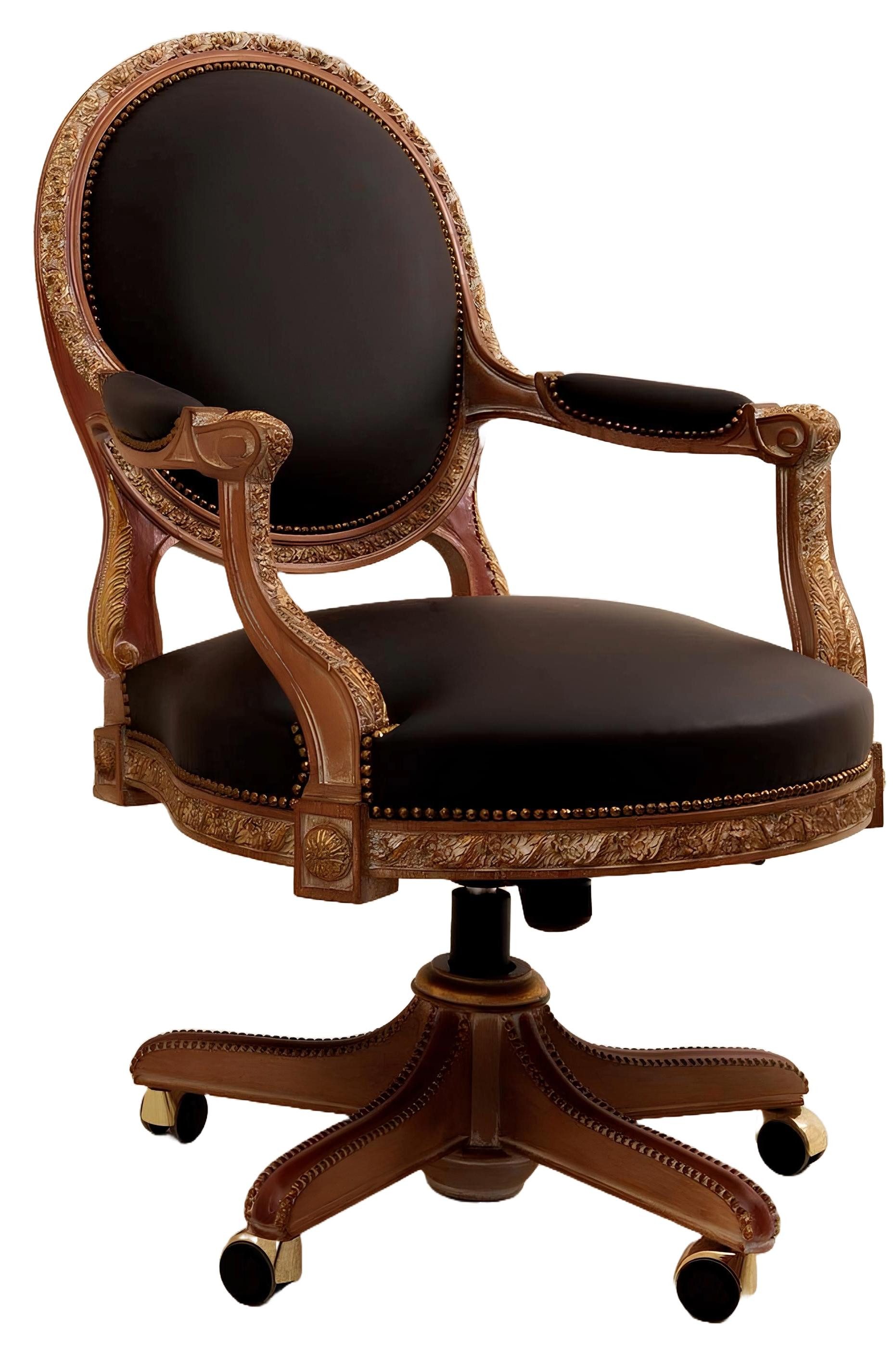 Xlmoebel Chefsessel Eleganter Barock-Bürostuhl mit drehbarer Funktion und höhenverstellbar (Einzelsessel, 1 St), Hergestellt in Europa