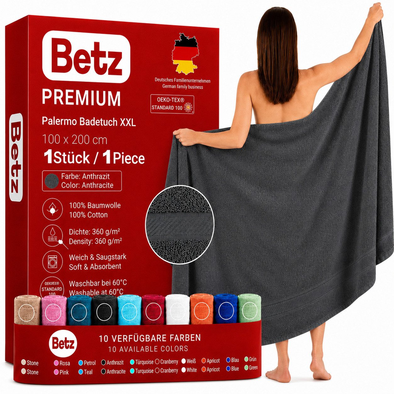 Betz Badetuch XXL 100x200 cm Palermo Saunatuch & Strandtuch Pflegeleicht & saugstark, 100% Baumwolle (1 Stück, 1-St)