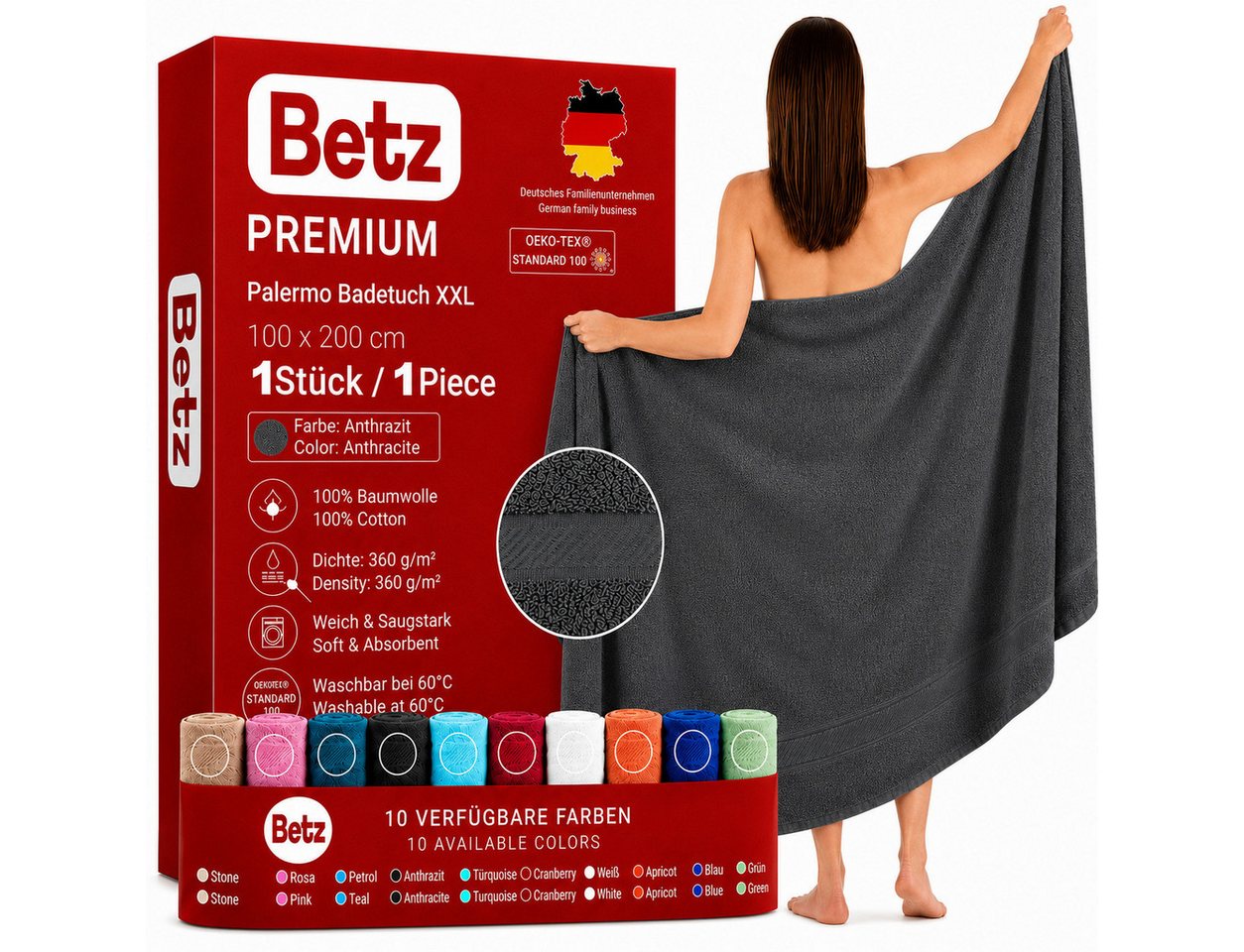 Betz Badetuch XXL 100x200 cm Palermo Saunatuch & Strandtuch Pflegeleicht & saugstark, 100% Baumwolle (1 Stück, 1-St)