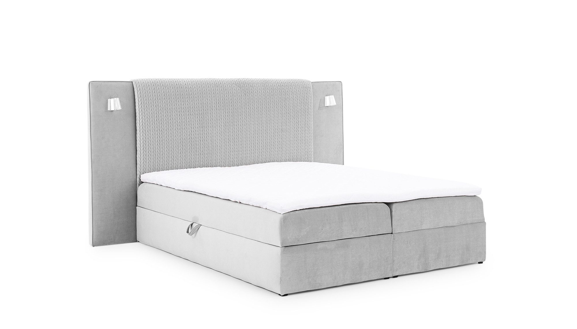 Fun Möbel Boxbett Bett MARTEN Überlänge in Stoff Magic Velvet Set.2 (inkl. Bettkästen und Kaltschaumtopper, inkl. 2 Nachttische und gehärtetes Glas), Ambiente-Beleuchtung mit Touch Funktion im Kopfteil
