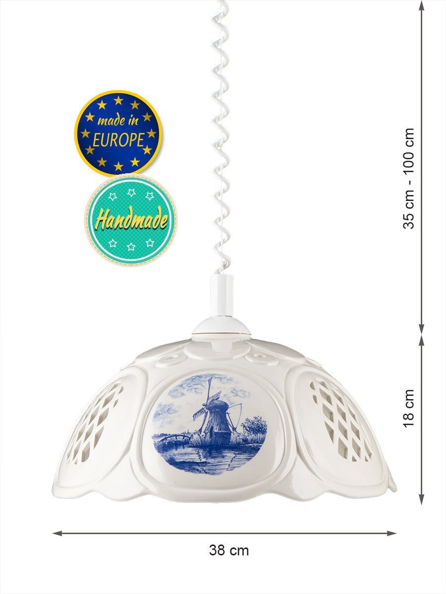 Helios Leuchten Pendelleuchte Küchenlampe Keramik weiß blau, Keramiklampe, günstig online kaufen