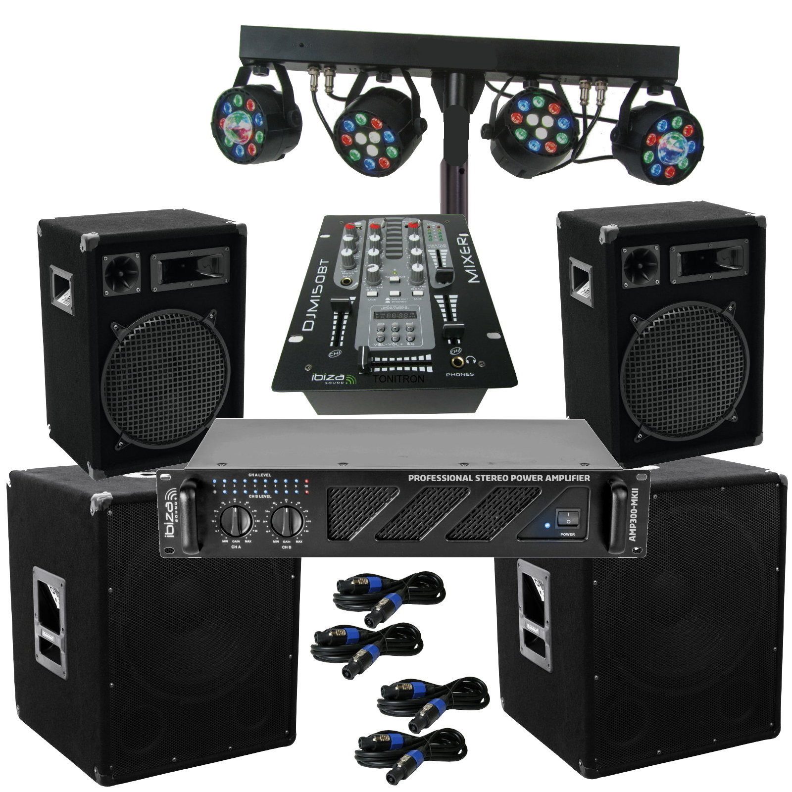 PA Anlage 3wege Boxen 38cm Subwoofer LED Light Bar Party-Lautsprecher