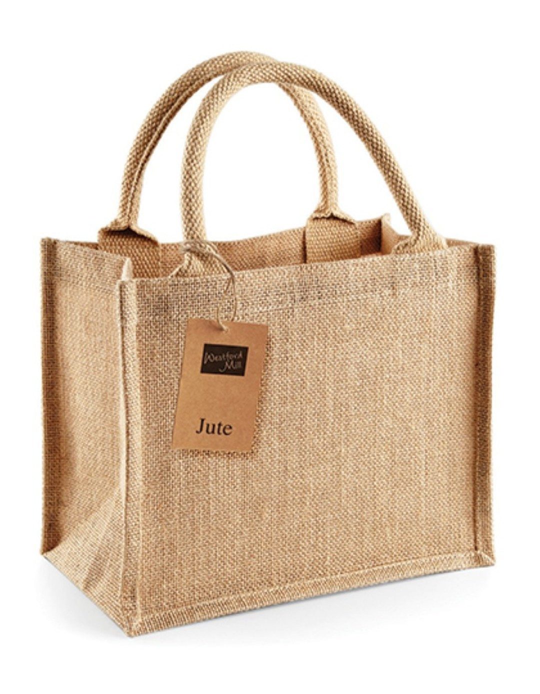 Westford Mill Tragetasche Umhängetasche Jute Mini Gift Bag 26 x 22 x 14 cm, Jute kompakt Geschenktasche Mini Natural