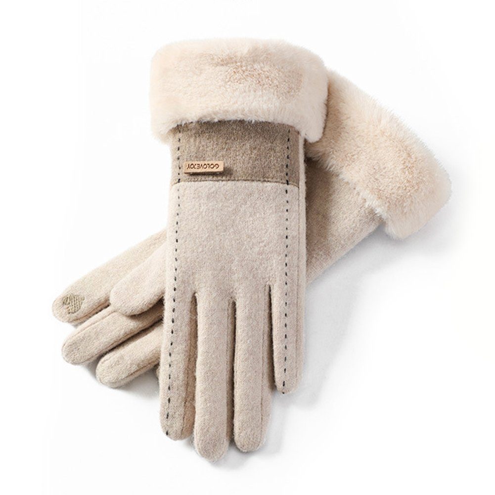 ManKle Fahrradhandschuhe Damen Wolle Touchscreen Handschuhe Winterhandschuhe für Outdoor Sport Khaki