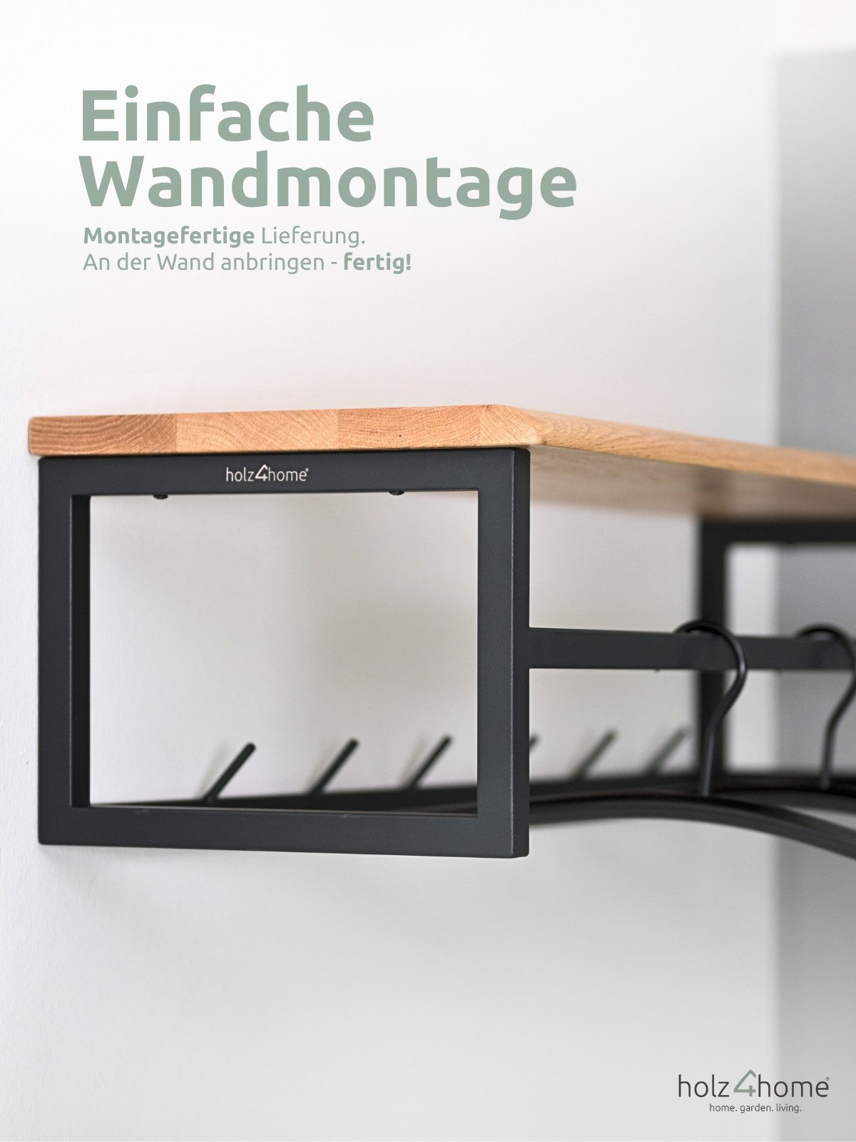 holz4home® Wandgarderobe Garderobe aus massivem Eichenholz mit Metallrahmen günstig online kaufen
