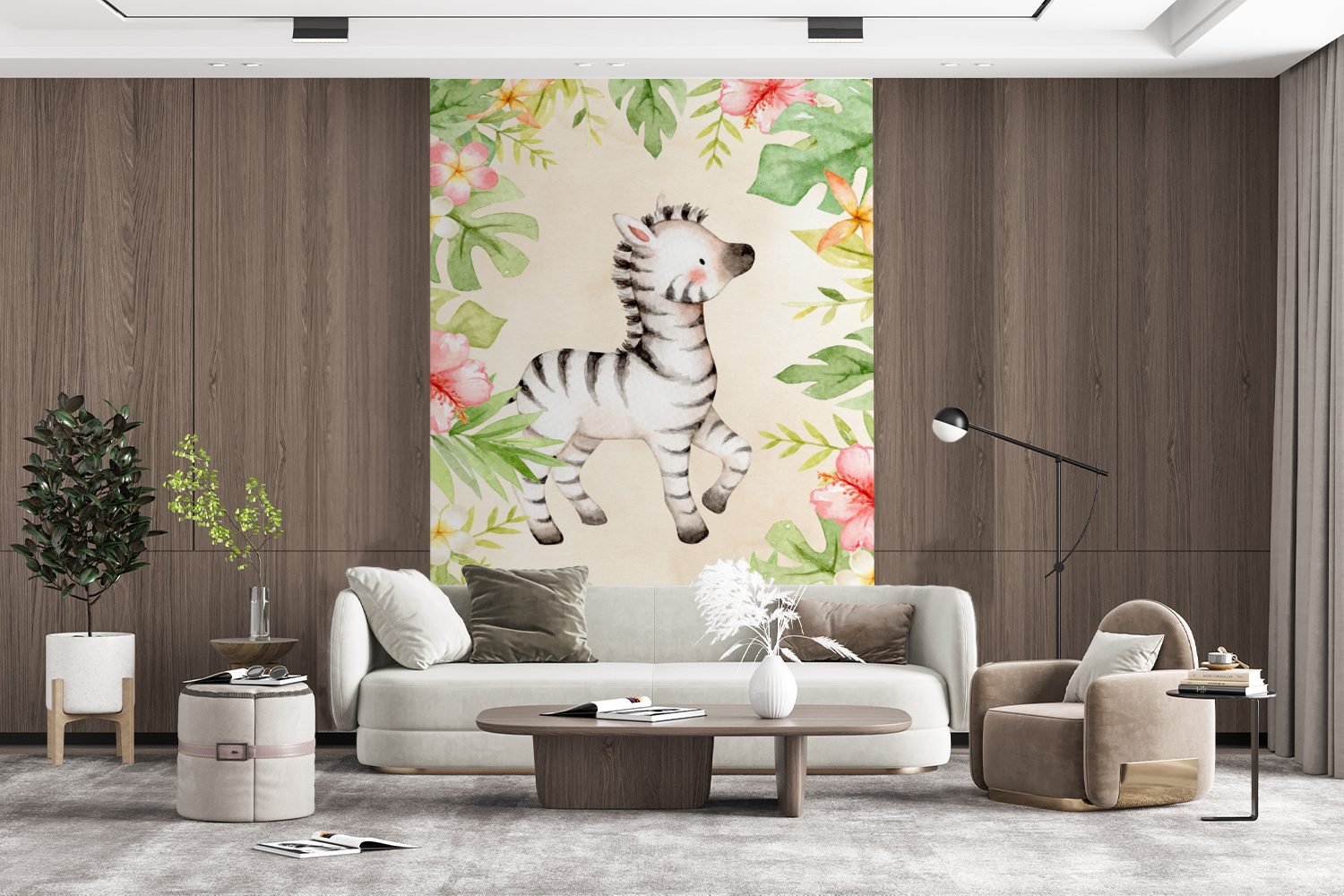 MuchoWow Fototapete Montagefertig Tapete für Matt, Zebra Wandtapete Vinyl Dschungel bedruckt, Wohnzimmer, - (3 - Aquarell, St)