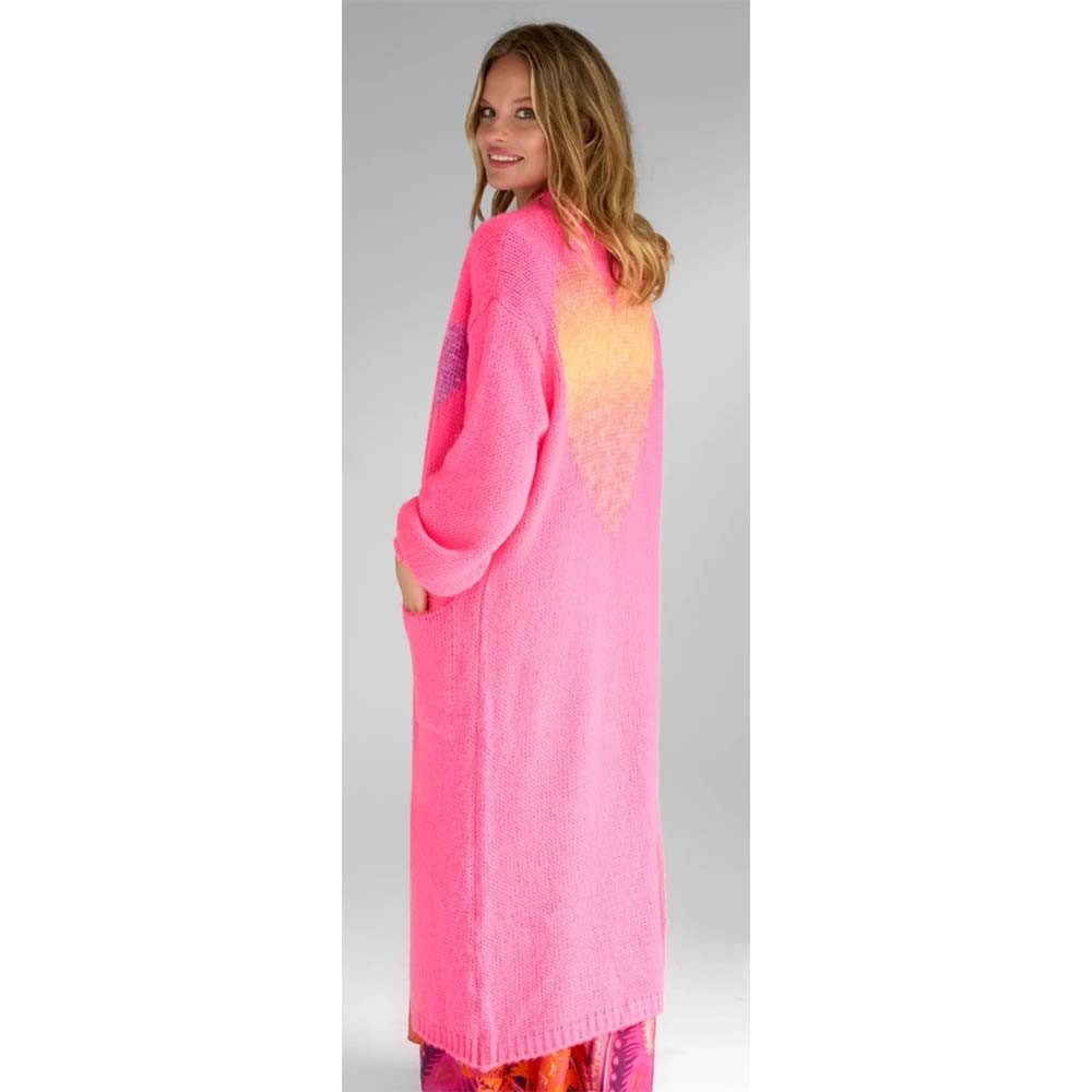 Miss Goodlife Strickmantel Langer Strickmantel mit Herz MG12659 – Neonpink