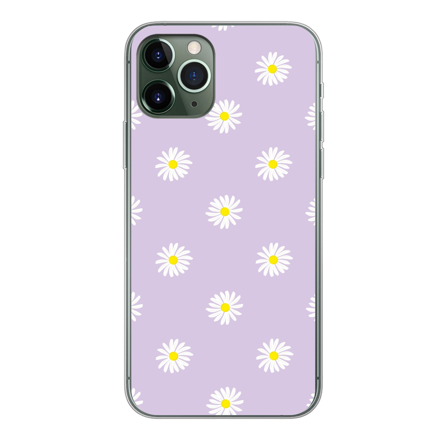 MuchoWow Handyhülle für Apple iPhone 11 Pro Gänseblümchen - Pastell - Weiß - Lila - Blumen, Smartphone-Bumper, Print, Handy Schutzhülle Dünn