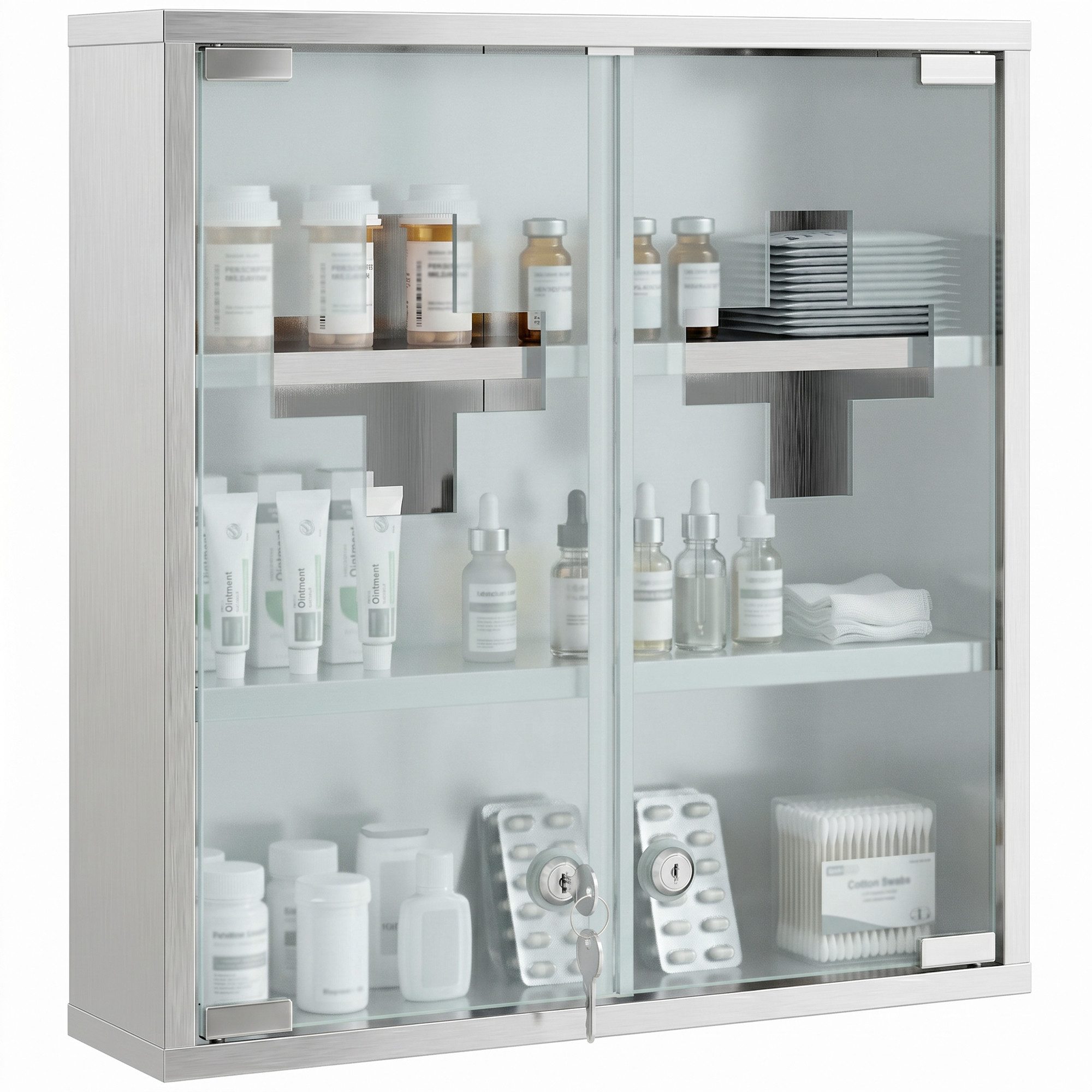 HOMCOM Medizinschrank mit 2 Schlüsseln (Set, 1-St., 1er Set) abschließbar, 6 Fächer, Milchglas
