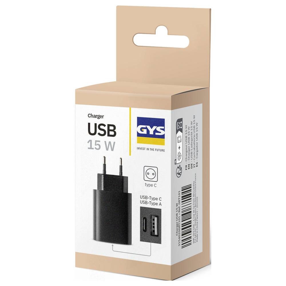 GYS USB-LADEGERÄT 15W USB Ladegerät 15 W USB-A, USB-C® Schwarz USB-Ladegerät