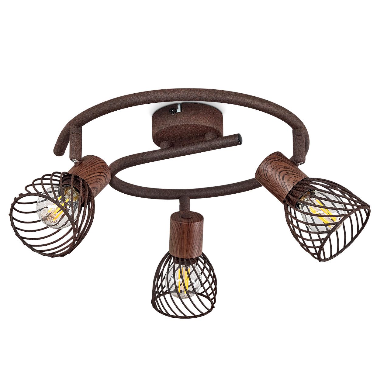 hofstein Deckenleuchte »Laccio« Deckenlampe aus Metall/Holz in Rost/Braun, ohne Leuchtmittel, mit verstellbaren Strahlern, 3xE14, Spot im Retro/Vintage Design