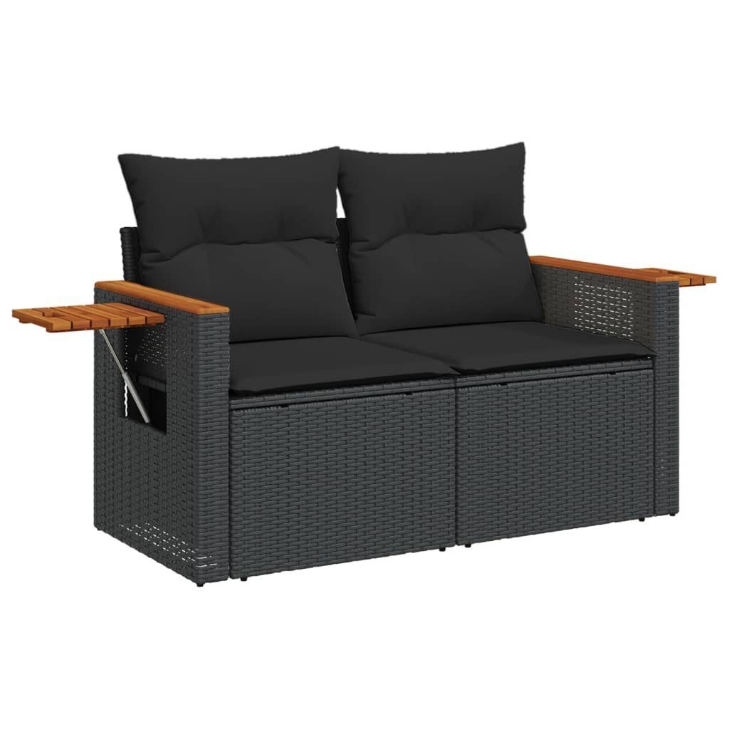 vidaXL Loungesofa Gartensofa mit Kissen 2-Sitzer Schwarz Poly Rattan, 1 Teile
