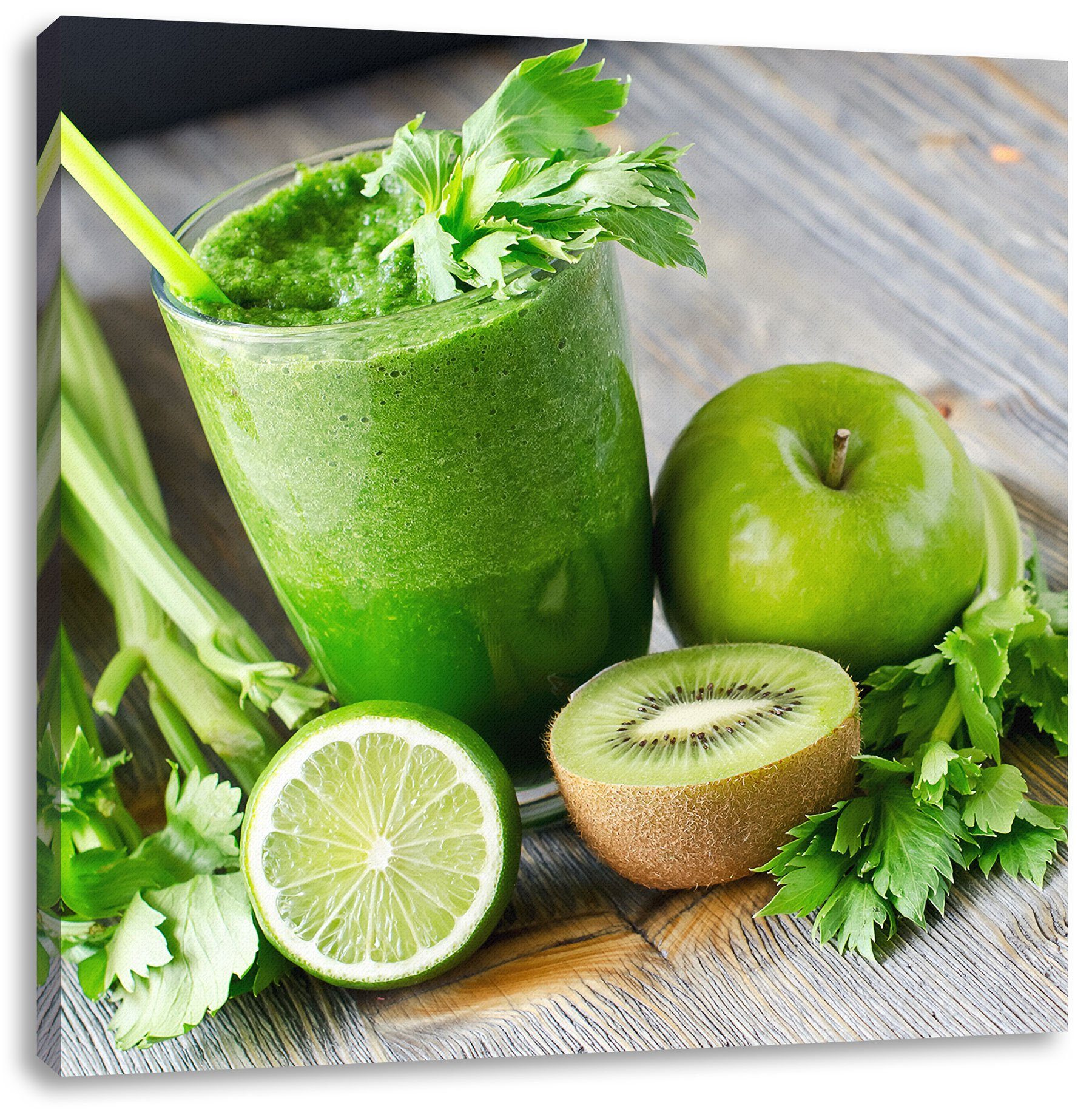 Pixxprint Leinwandbild BIO Smoothie Apfel Limette Kiwi, BIO Smoothie ...