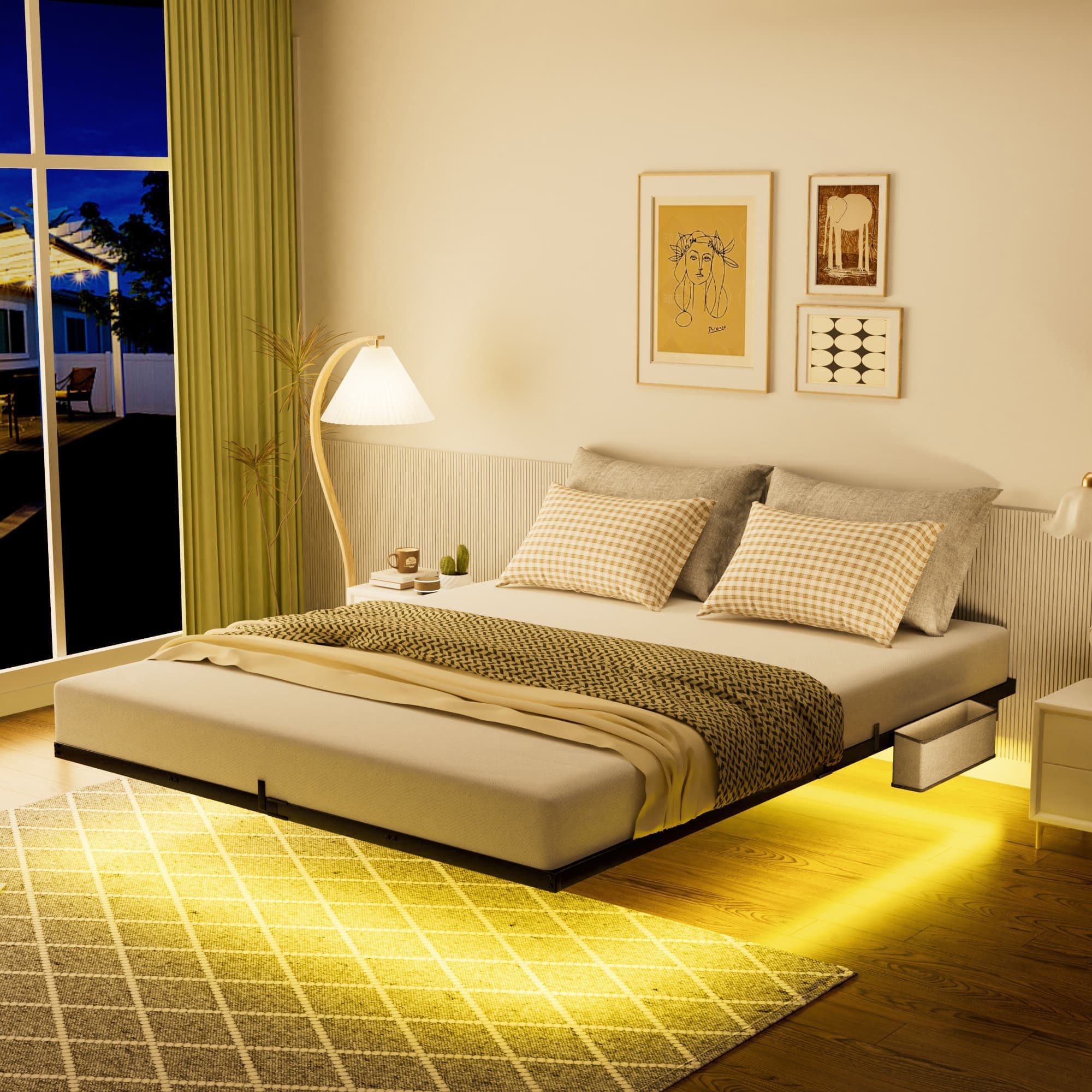 ANYSUN Bettgestell Bettgestell Großes Schwebendes Metallbett mit LED-Beleuchtung (Set, Bett), Hausbett