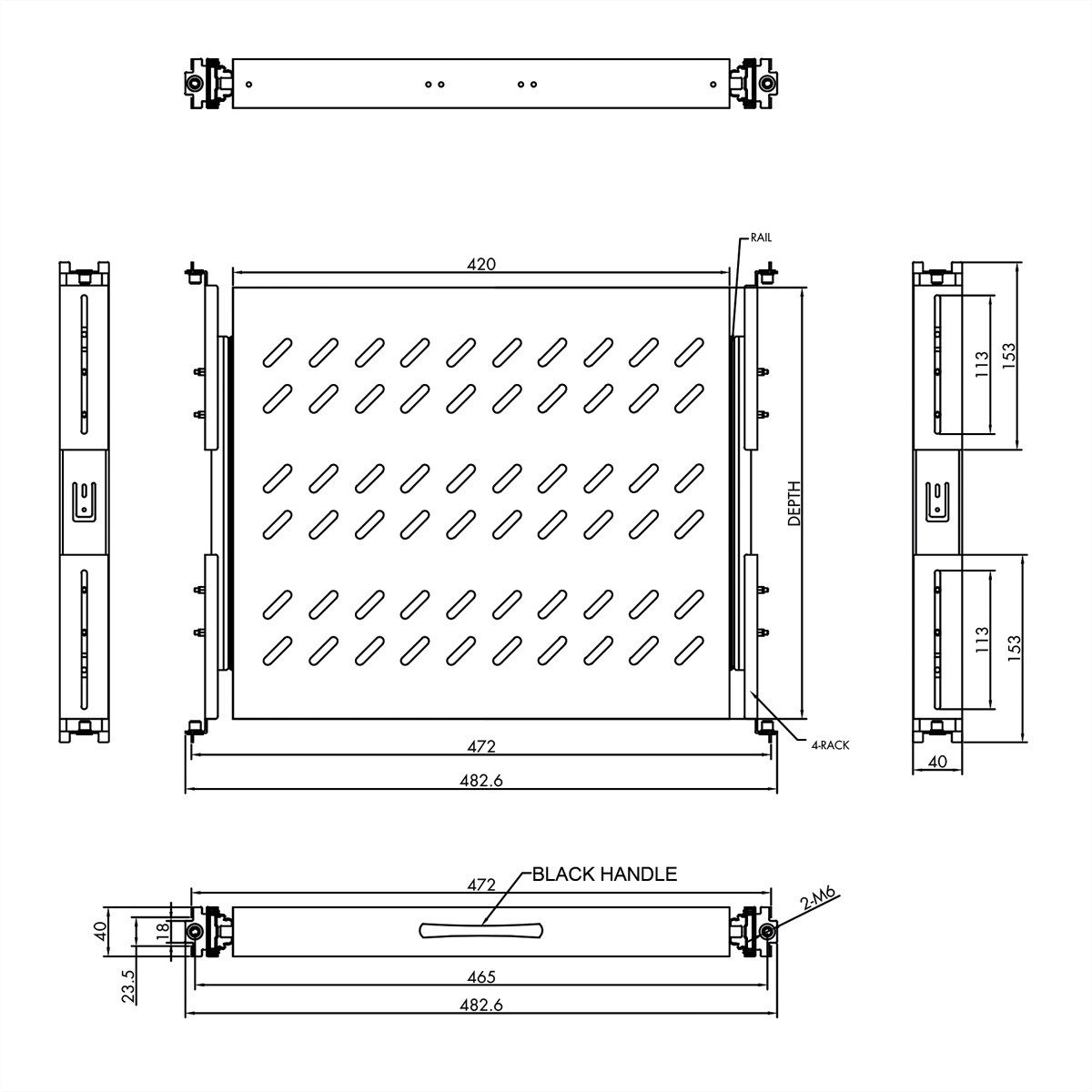 VALUE Netzwerkschrank 19-Zoll-Fachboden ausziehbar, 420 x 700 mm, 25kg Traglast