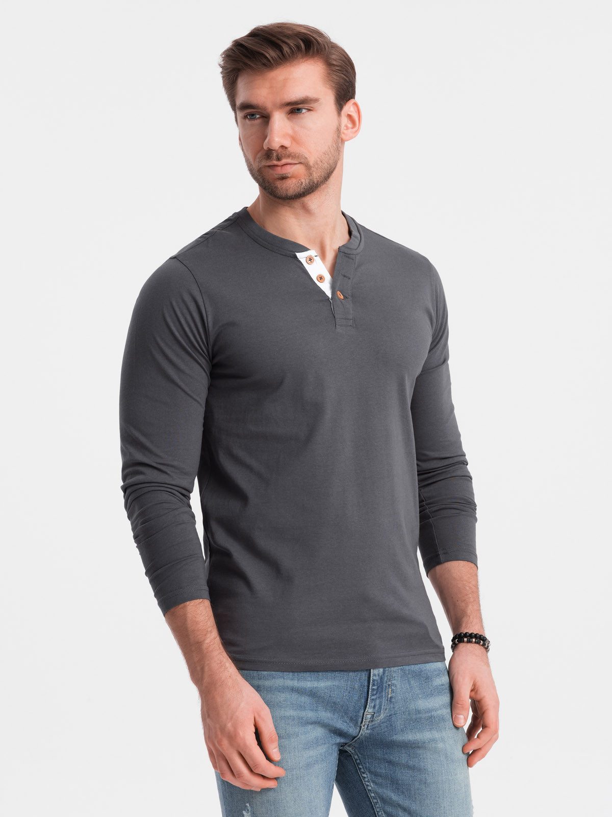 OMBRE Longsleeve Herren Longsleeve mit Knöpfen günstig online kaufen