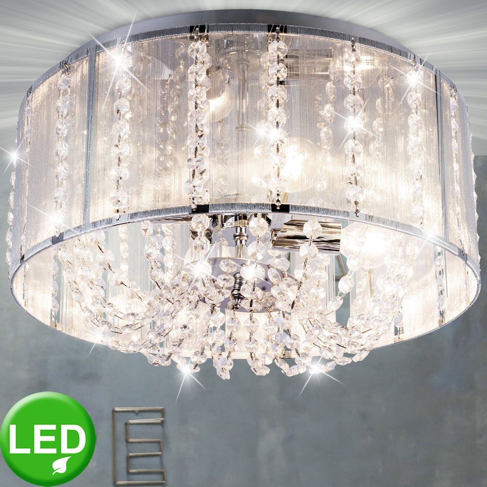 Luxus LED Decken Lampe Schlafzimmer Chrom Glas Wand Leuchte Kristalle rund 