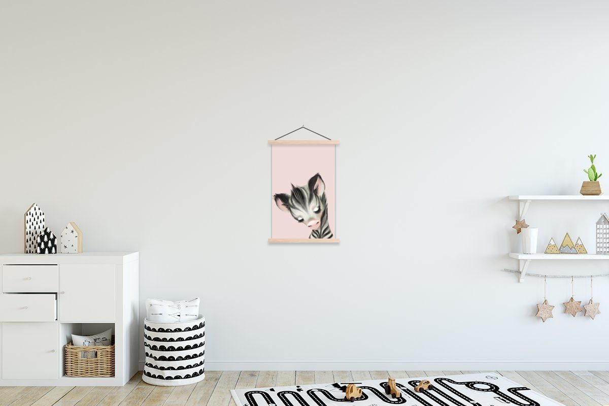 MuchoWow Poster Zebra Textilposter Posterleiste, Pastell, Wohnzimmer, Bilderleiste, Magnetisch - St), (1 - Rosa für