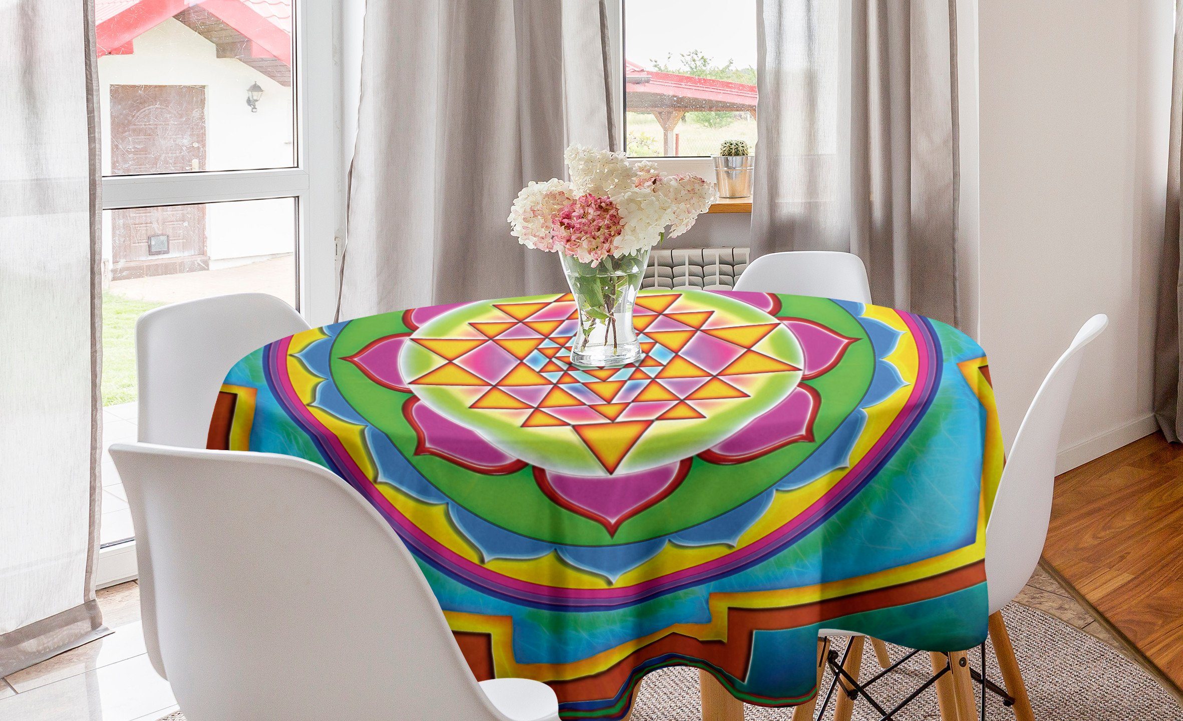 Abdeckung Esszimmer Regenbogen-Mandala Abakuhaus Dekoration, Bunt für Küche Kreis Tischdecke Tischdecke