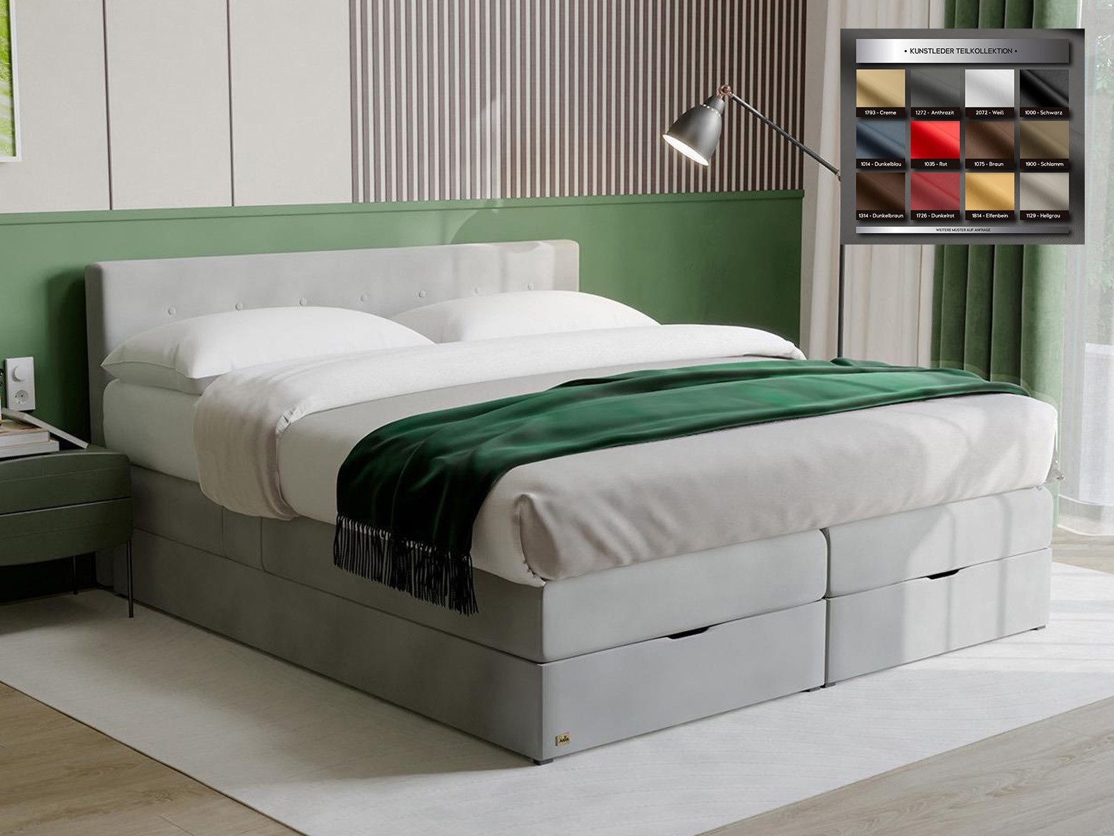 PAARA Boxspringbett 40GK mit Bettkasten Kopfteil verstellbar Stauraum, mit einzigartigem Belüftungssystem