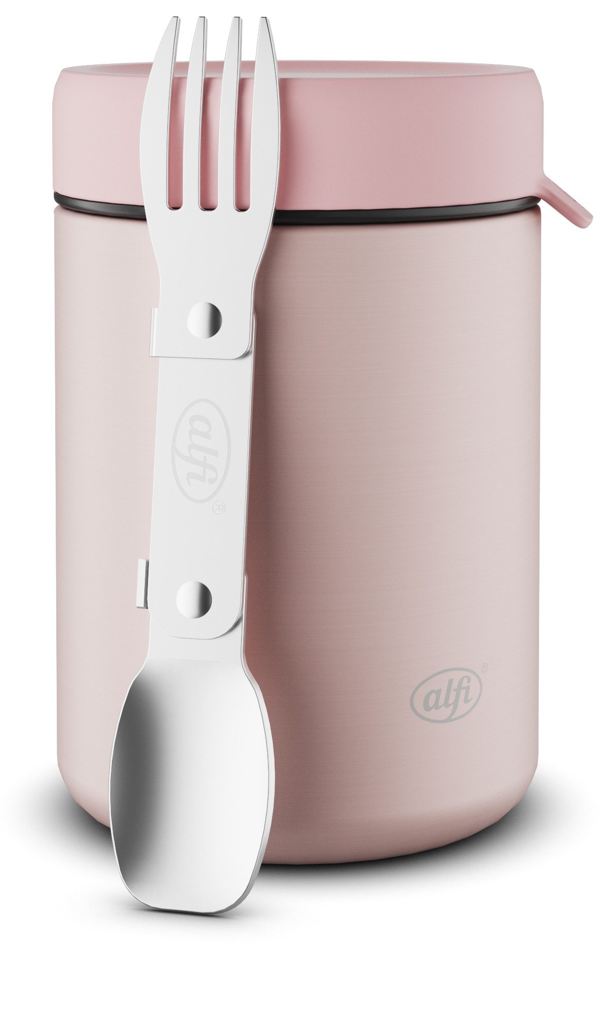 Alfi Thermobehälter ISO FOOD MUG, Thermobehälter für Essen, spülmaschinenfest, Edelstahl, Kunststoff, Silikon, (1-tlg), 0,35l, 5h heiß & 10h kalt, dicht & auslaufsicher, mit Göffel