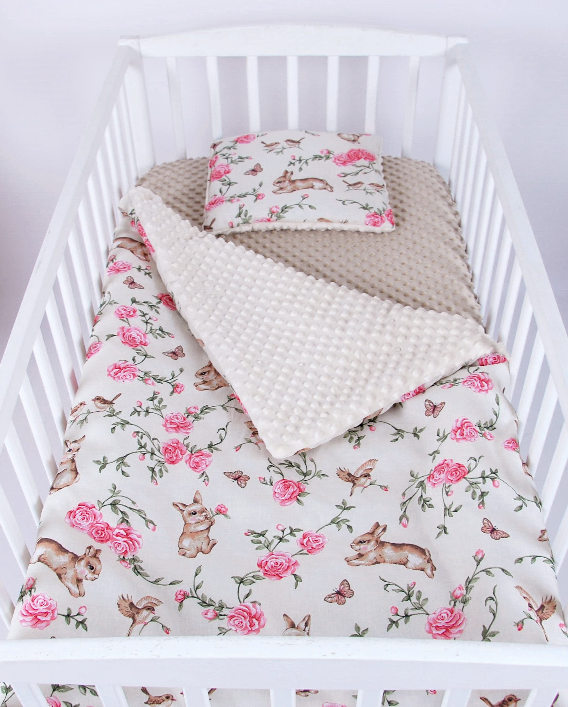Babydecke BABYLUX Babydecke Krabbeldecke MINKY Kuscheldecke 75x100 cm+KISSEN, BabyLux, K140 - Zauberhafte Rosenhüpfer