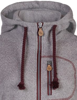 Piz Palü Wintermantel Damen Strickfleece Mantel "Abtswind", 010044 - Grau / Beere - Longjacke Fischgrat Muster