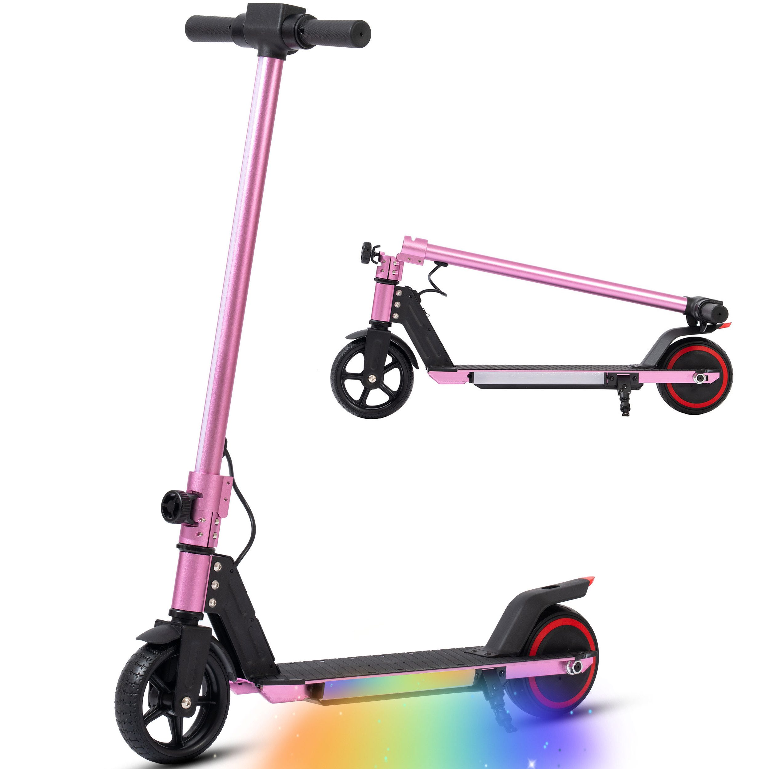 WHEELYOU Cityroller mit Lenksäulenlicht, Bunte Lichtstreifen, E-Scooter Kinder, klappbar, 150 W, 20 km/h, (E-Bremse + Fußbremse, LED-Display, Aluminiumrahmen), ab 6 Jahren, Elektro-Kinderroller bis zu 8 km, belastbarkeit 50kg