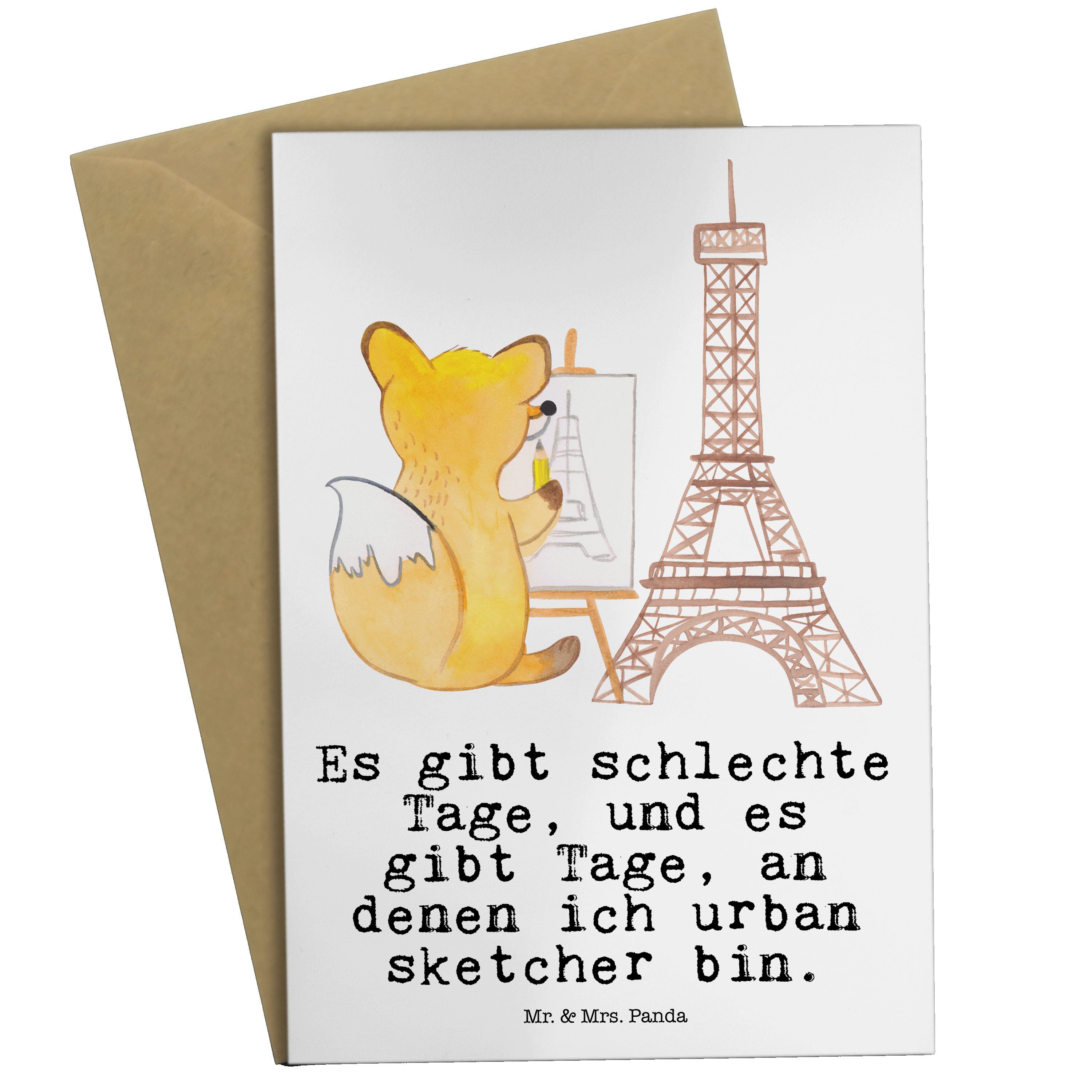 Mr. & Mrs. Panda Grußkarte Fuchs Urban sketching Tage - Weiß - Geschenk, Dankeschön, Sport, Küns | Grußkarten