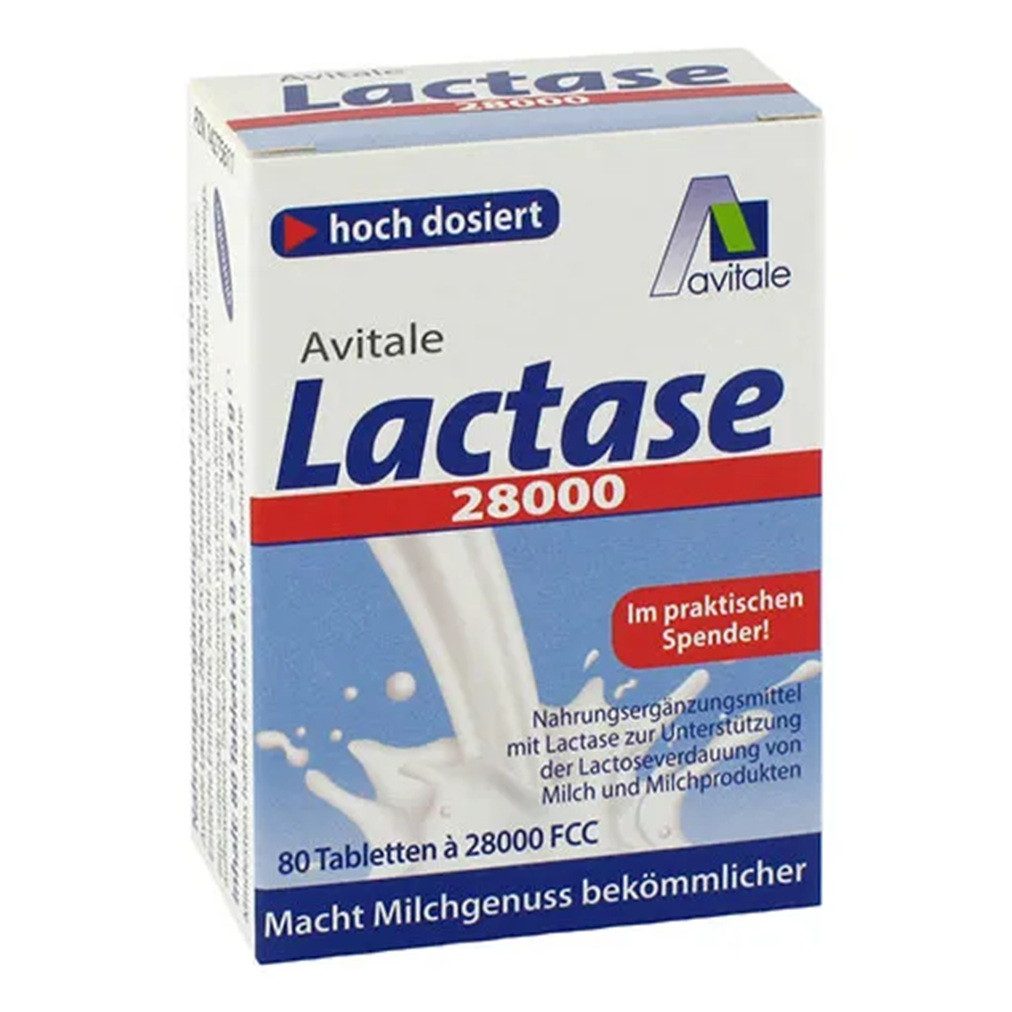Avitale GmbH Avitale Lactase 28.000 FCC Tabletten, 80 St., 32,8 g, Im praktischen Spender