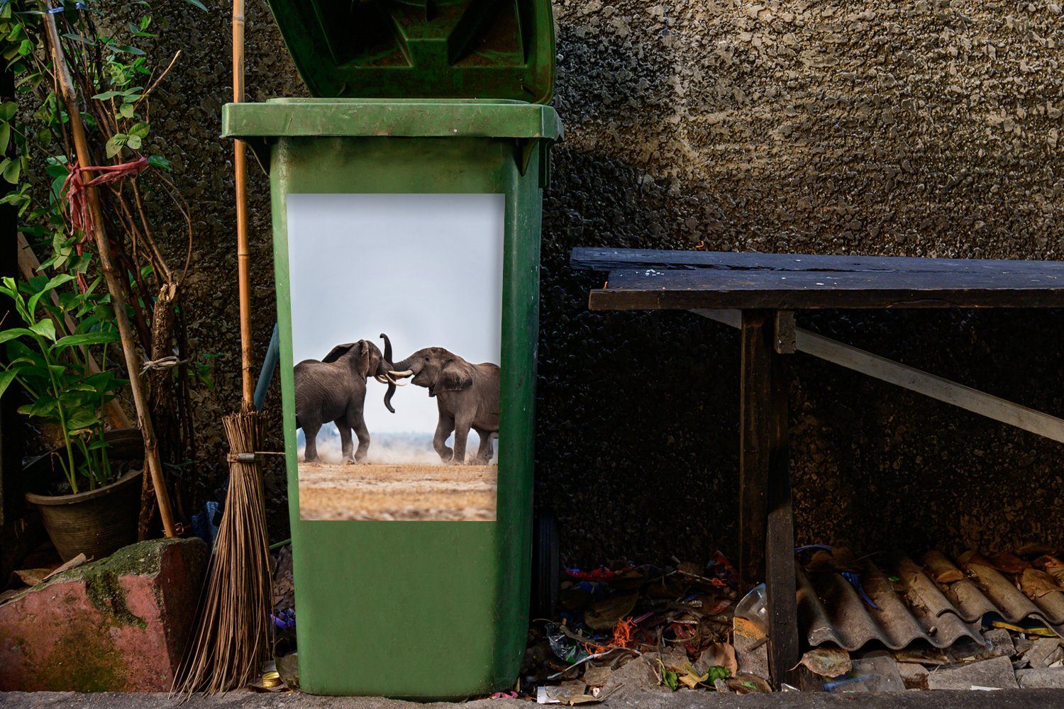 MuchoWow Wandsticker Abfalbehälter Mülleimer-aufkleber, - Tiere Flachland Natur - (1 Mülltonne, Sticker, Elefant St), - Container