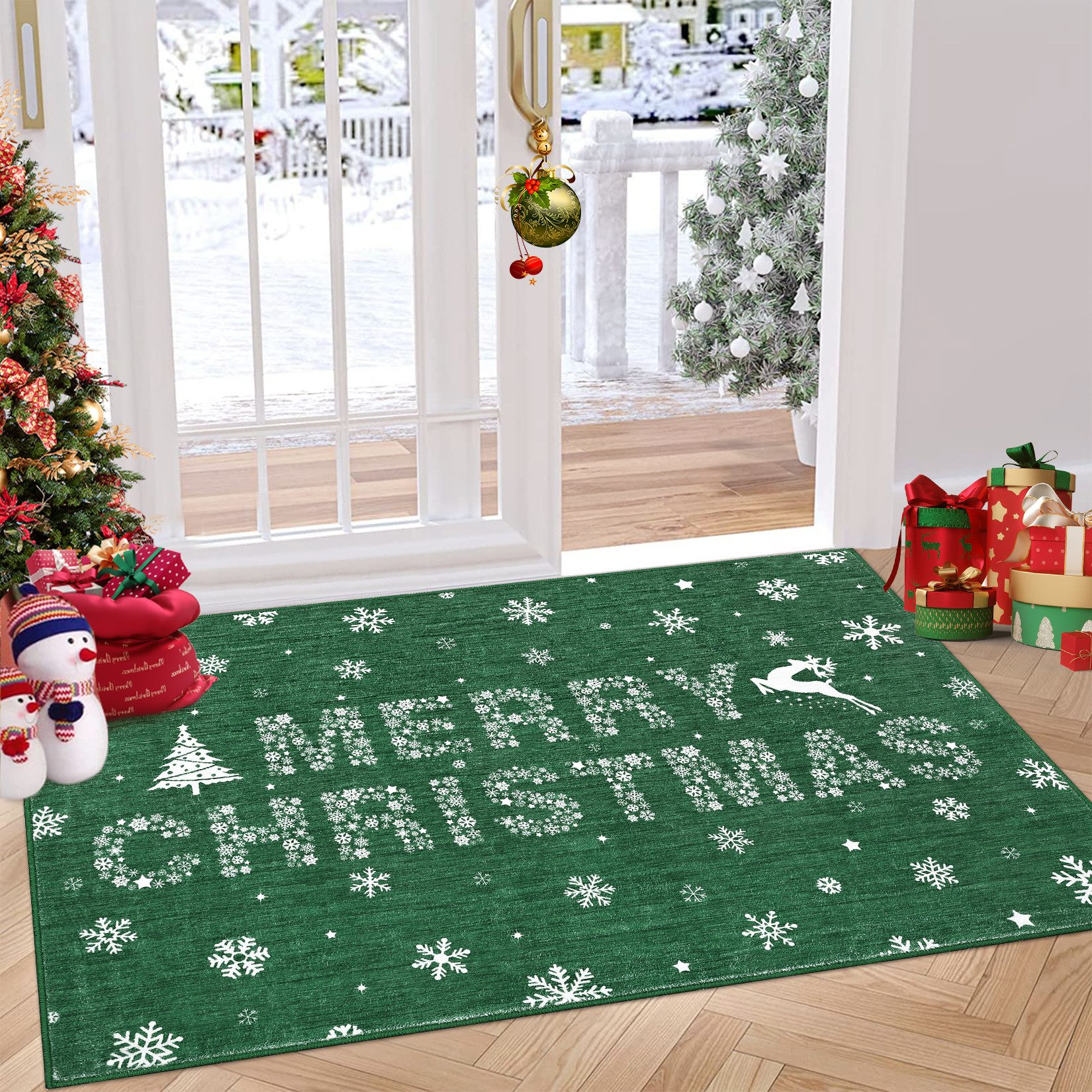 GarveeMore Teppich Wohnzimmer Weihnachtsteppich Waschbar rutschfest günstig online kaufen