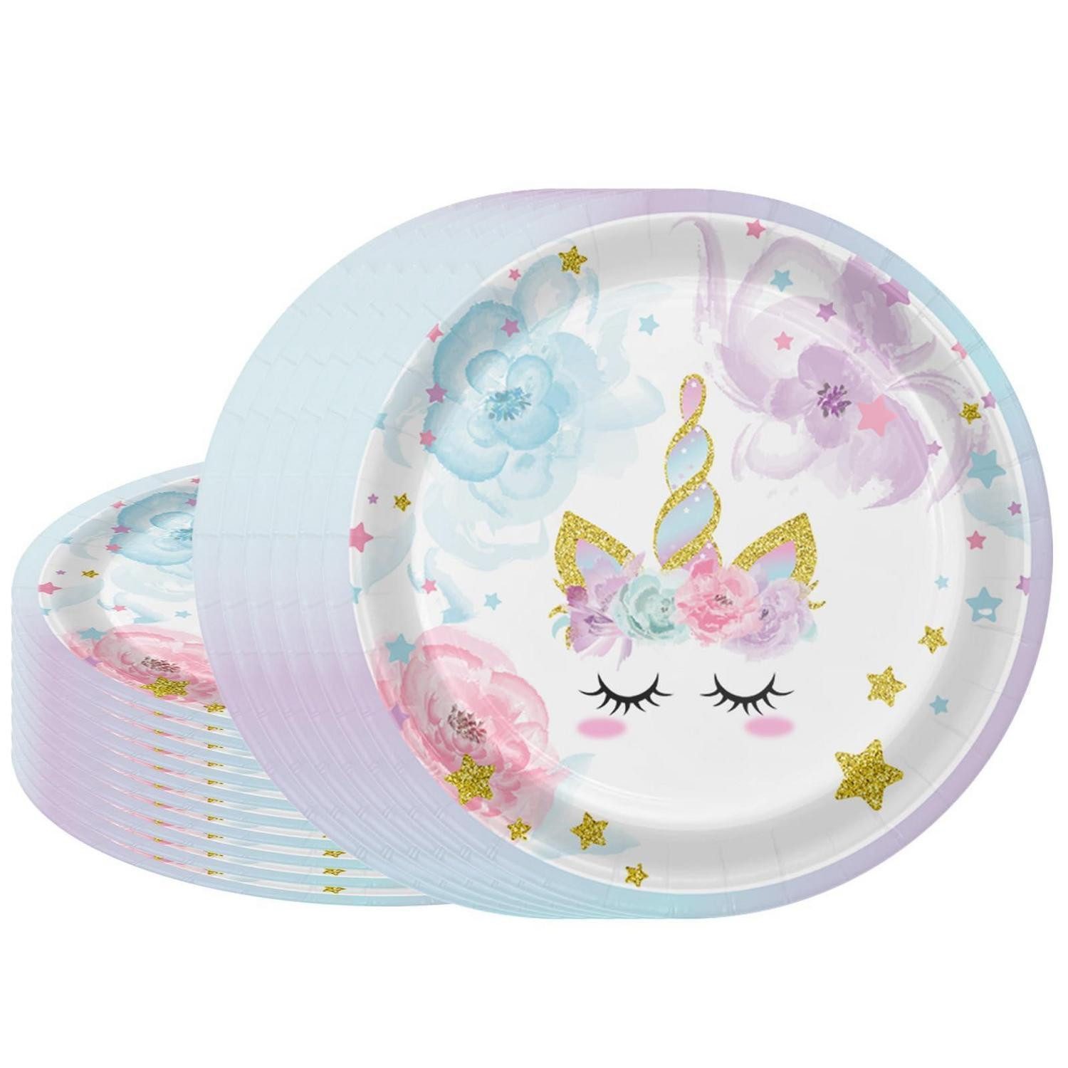 LuxusKollektion Einweggeschirr-Set Einhorn Partyteller 16 Stk. 9 Zoll Lila