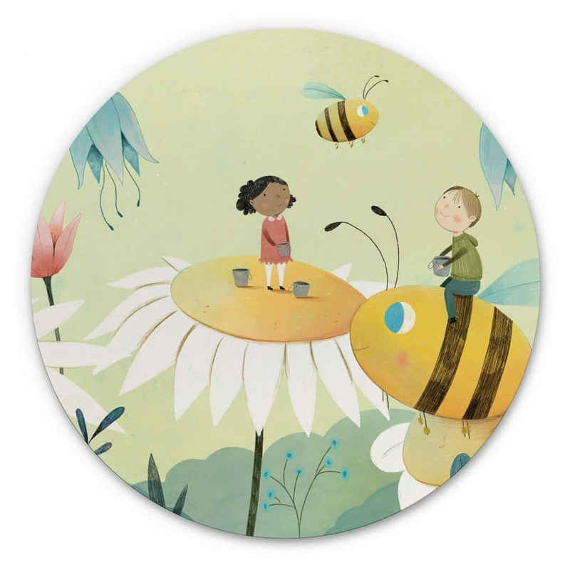 K&L Wall Art Gemälde »Alu-Dibond Poster Rund Honigbienen Kinderzimmer fleißige Biene Loske«, Metalloptik Wandbild