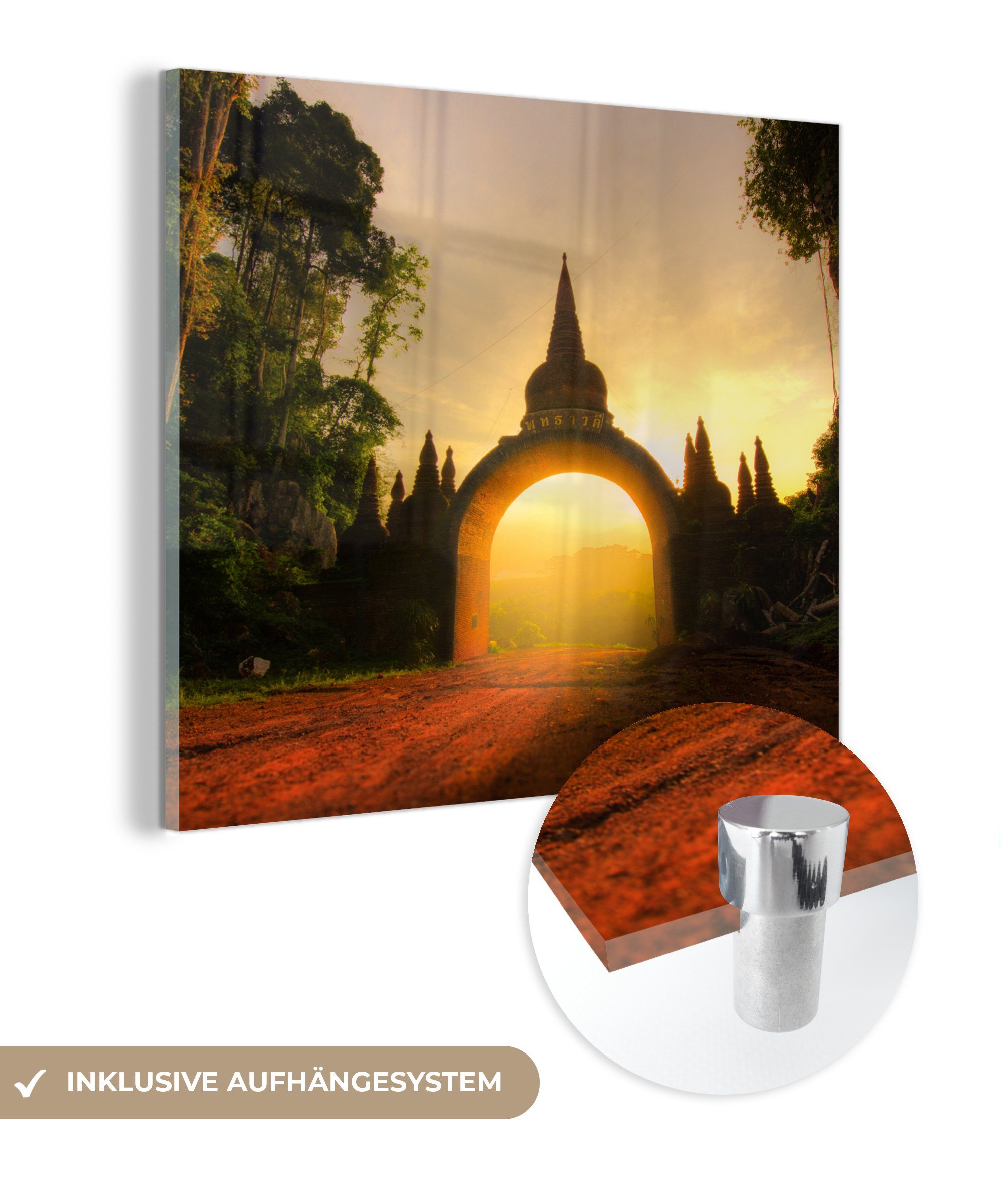 MuchoWow Acrylglasbild Sonnenaufgang durch einen Steinbogen, (1 St), Glasbilder - Bilder auf Glas Wandbild - Foto auf Glas - Wanddekoration